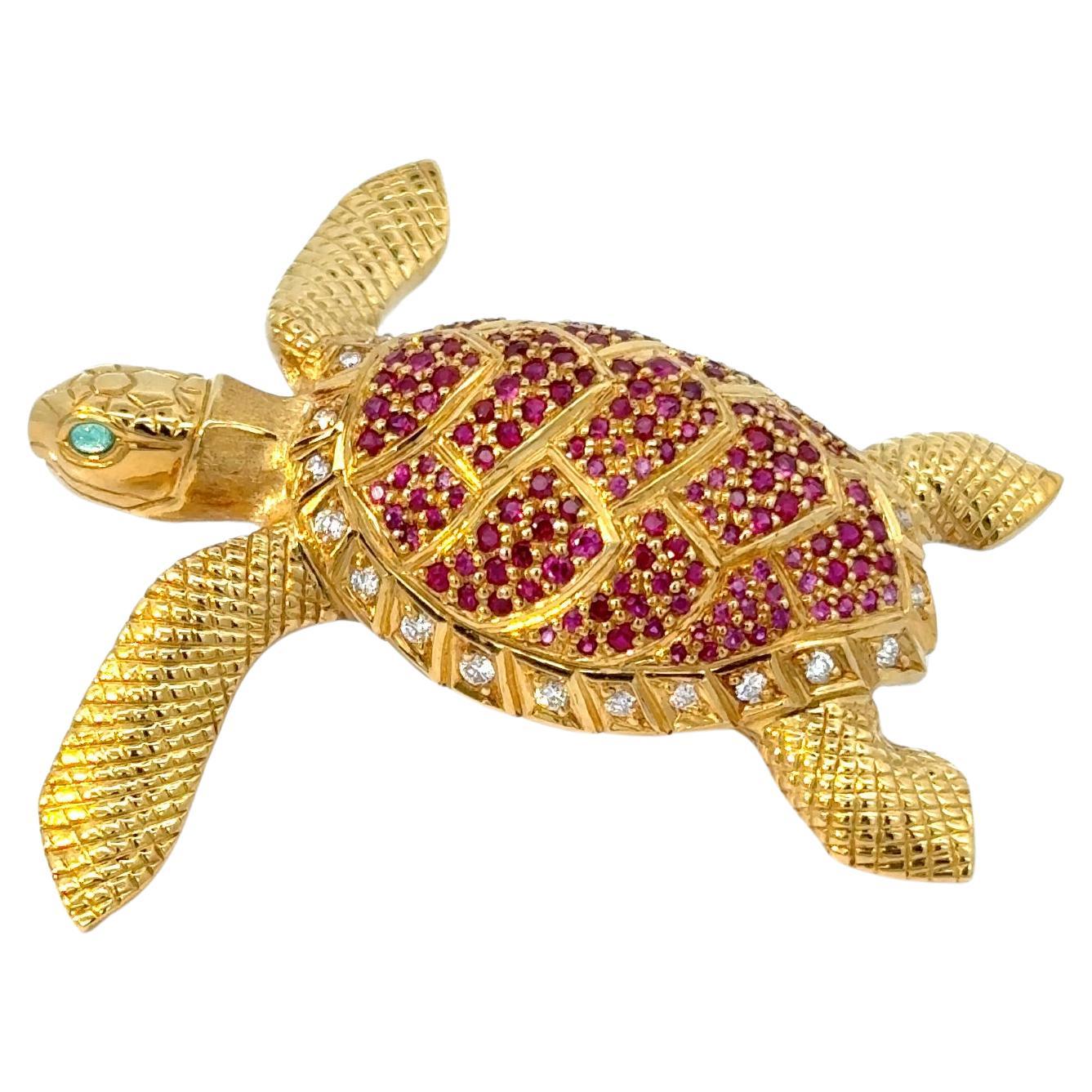 Ruby Turtle Brooch For Sale