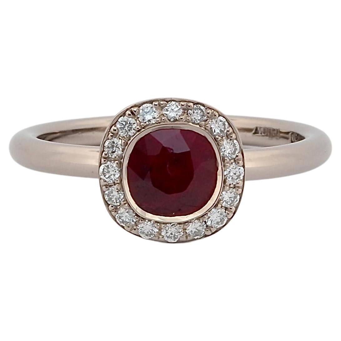 Ruby Untreated, No Heat with Diamond Halo Set in White Gold For Sale