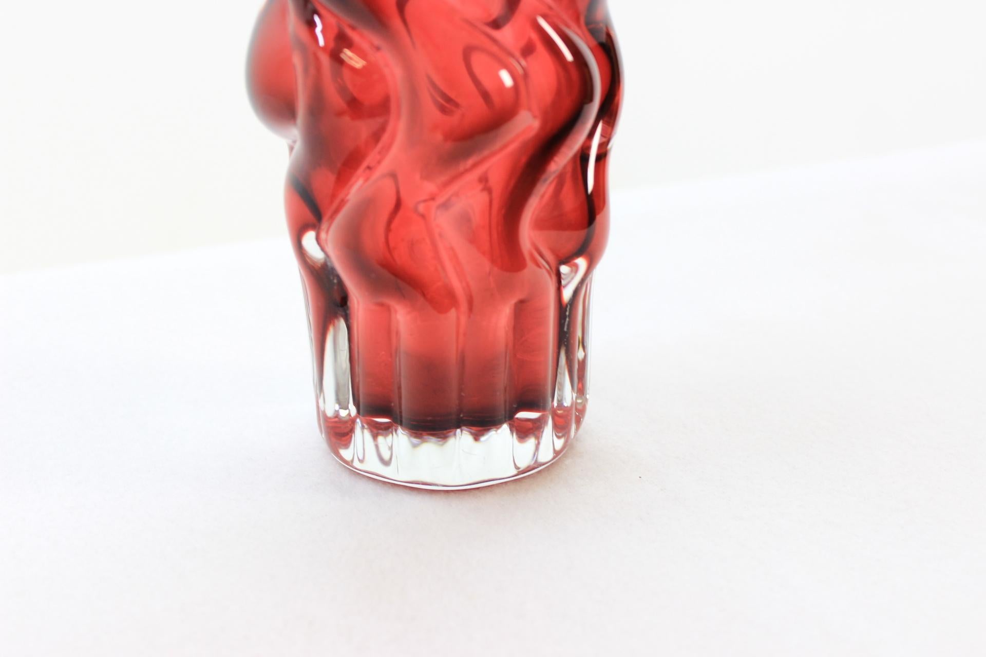 Mid-Century Modern Ruby Vase Crystalex by Pavel Hlava, 1968s For Sale