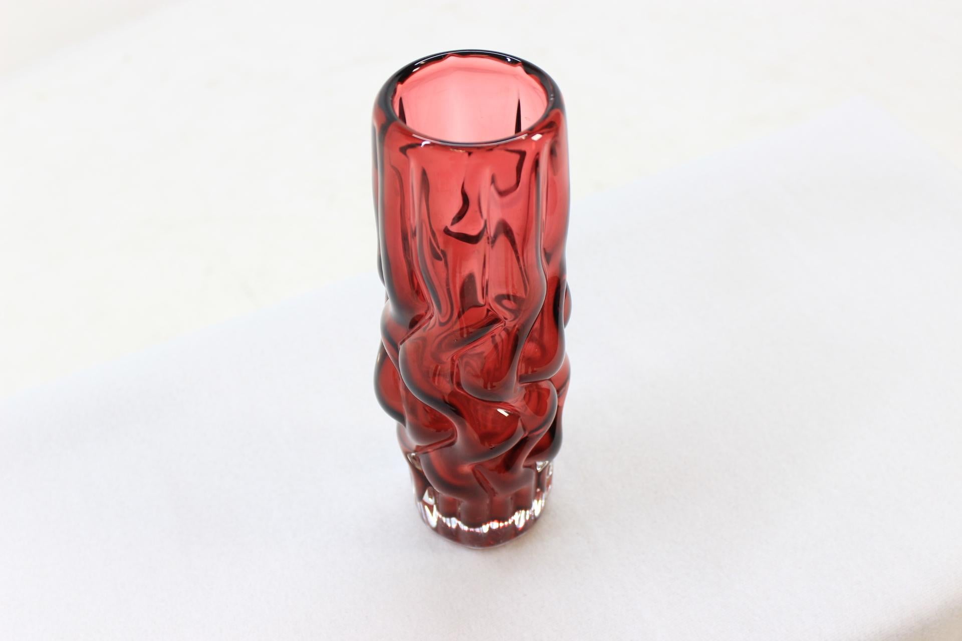 Czech Ruby Vase Crystalex by Pavel Hlava, 1968s For Sale