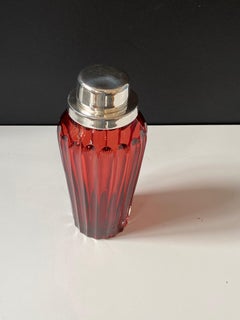 Ruby Vintage Inspired Glass Martini Cocktail Shaker with Silver Plated Metal Lid