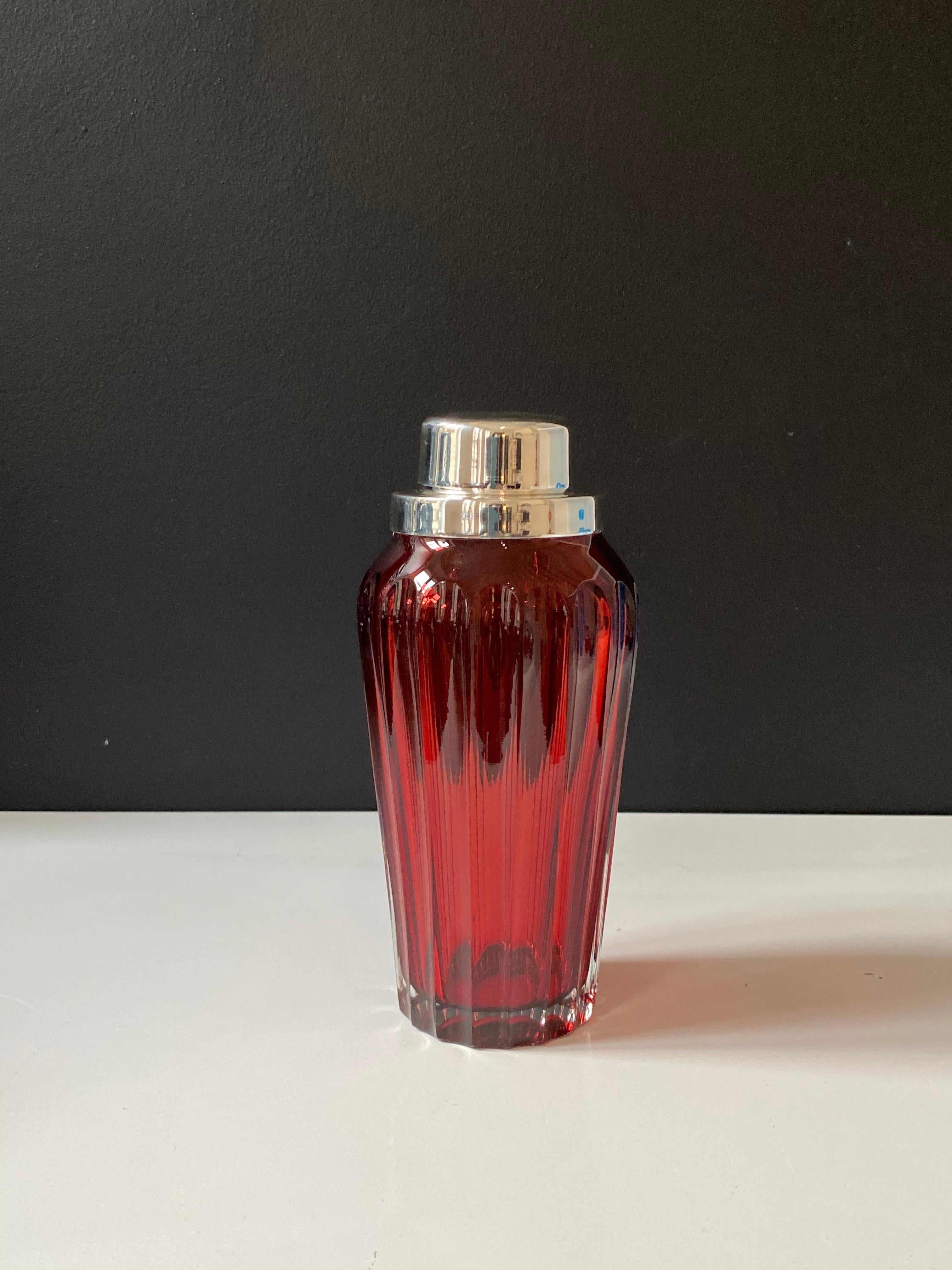 red glass cocktail shaker