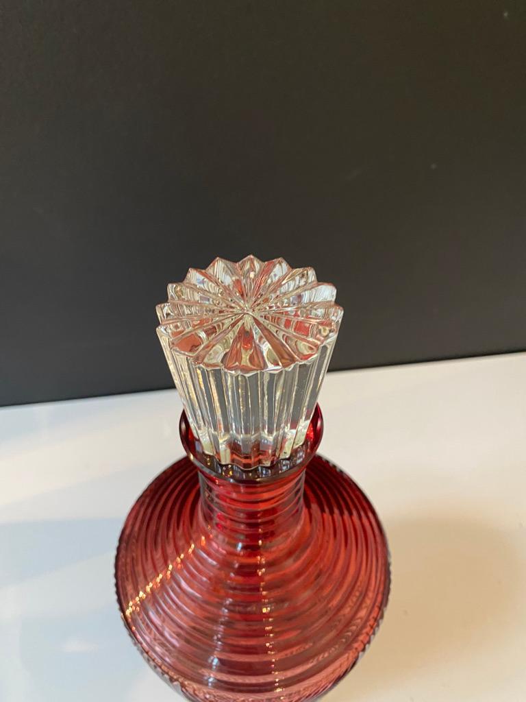 Hand-Crafted Ruby Vintage Inspired Whiskey Carafe with Hand Carved Details