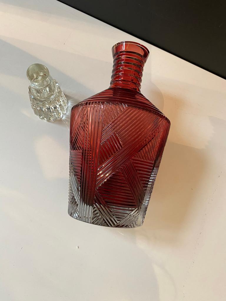 Ruby Vintage Inspired Whiskey Carafe with Hand Carved Details In New Condition In Istanbul, TR