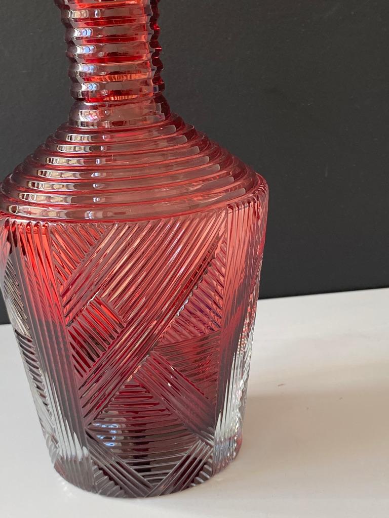 Ruby Vintage Inspired Whiskey Carafe with Hand Carved Details 1