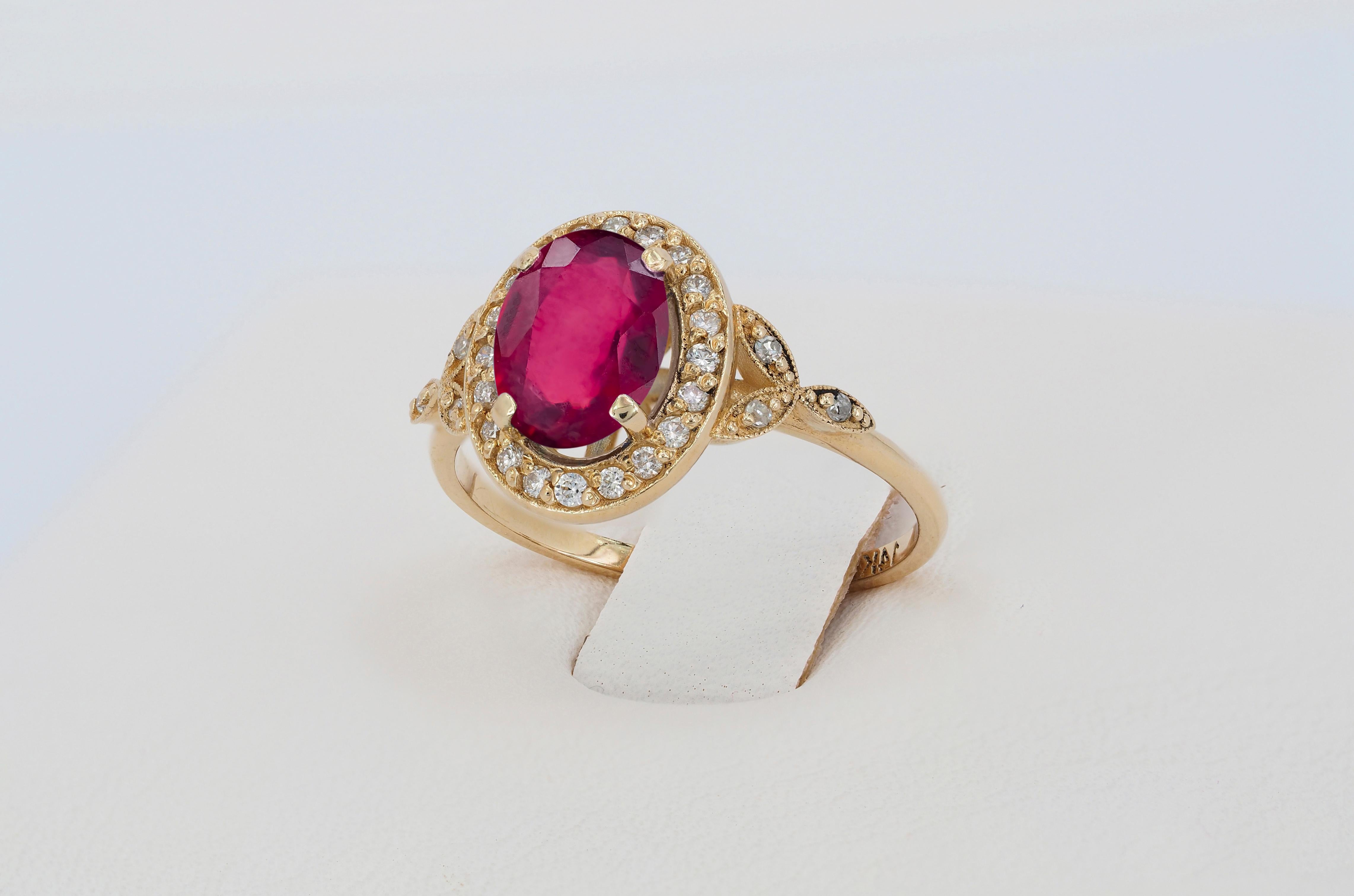 For Sale:  Ruby vintage style 14k gold ring. 6