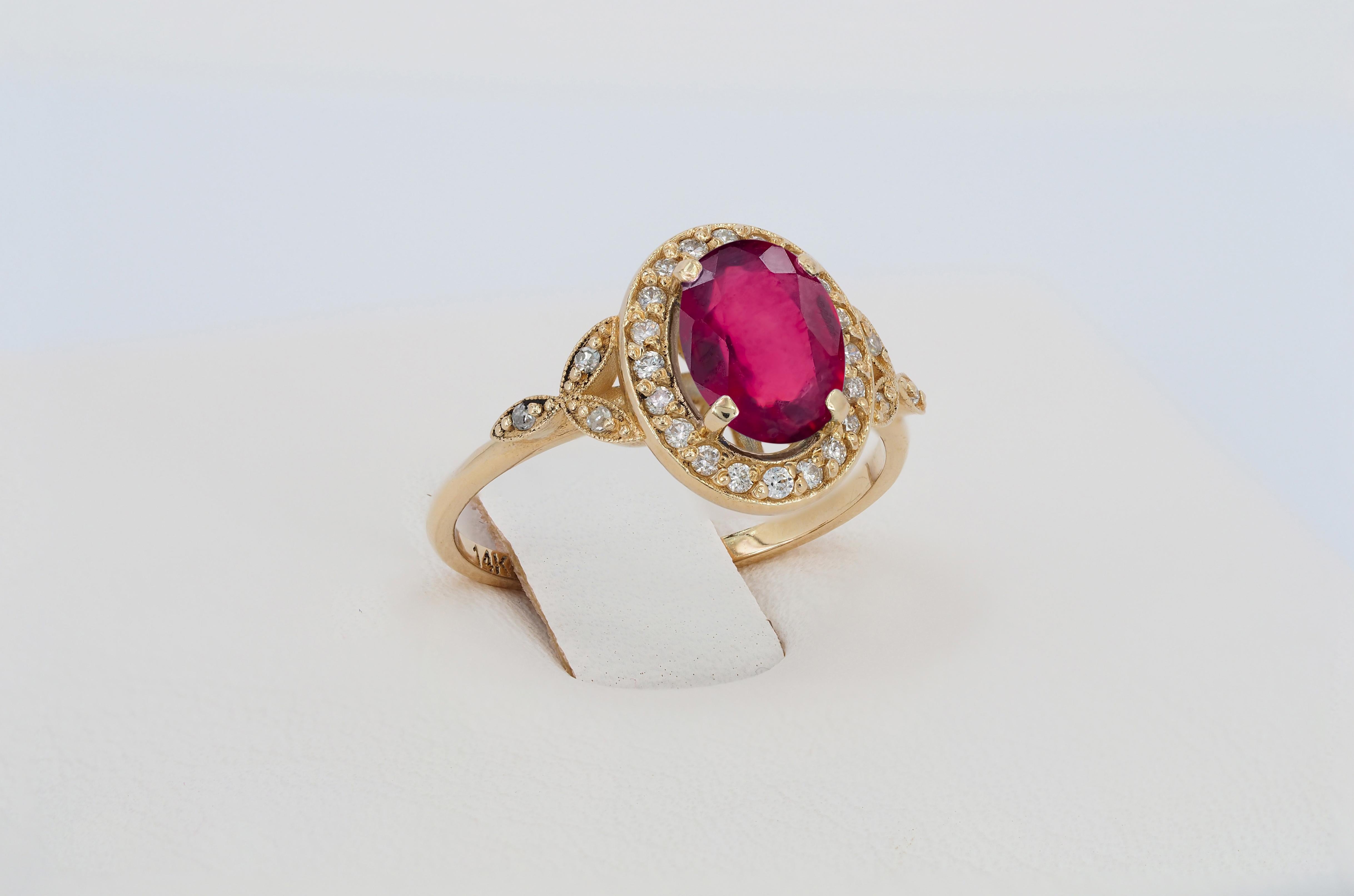 For Sale:  Ruby vintage style 14k gold ring. 7