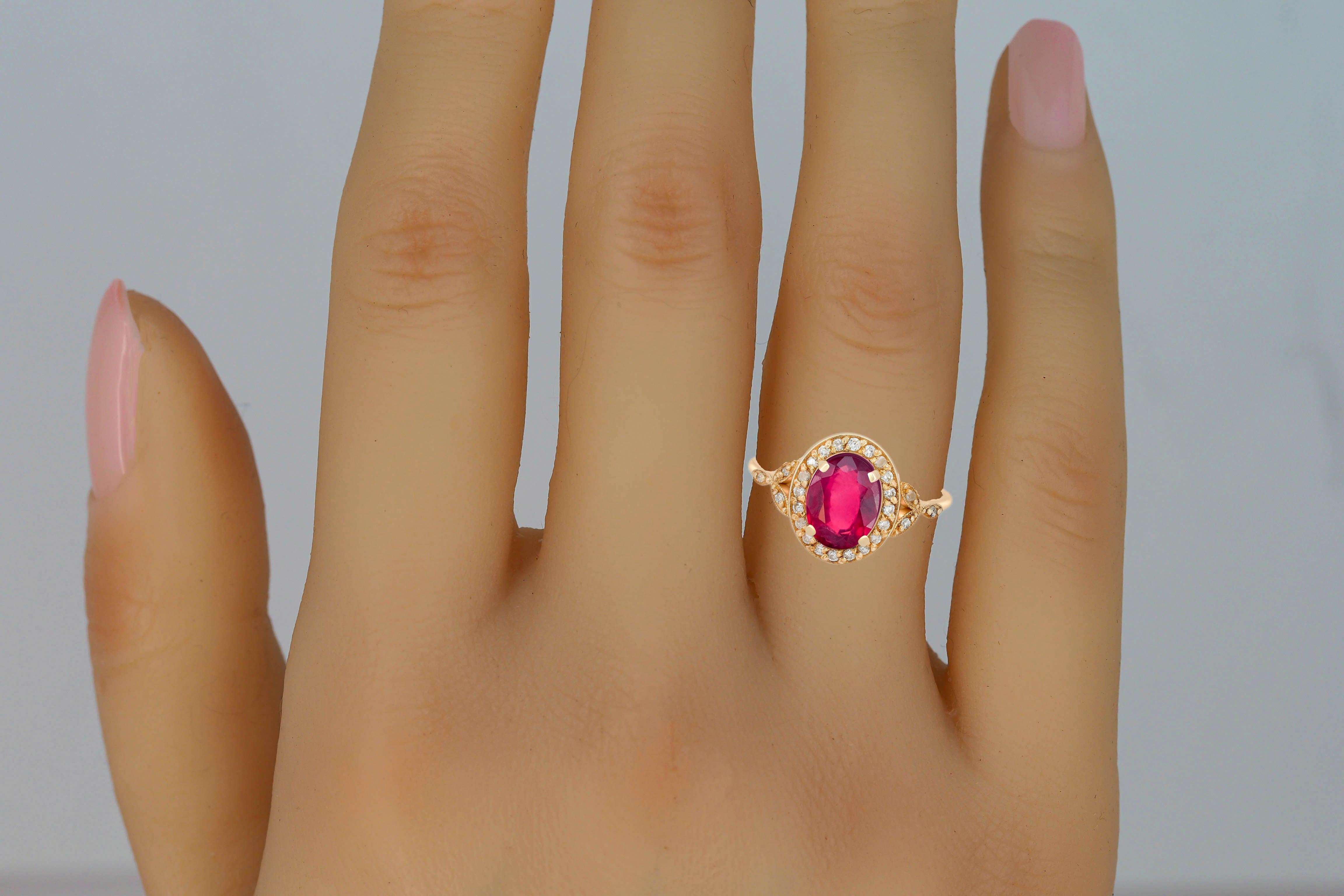 For Sale:  Ruby vintage style 14k gold ring. 8