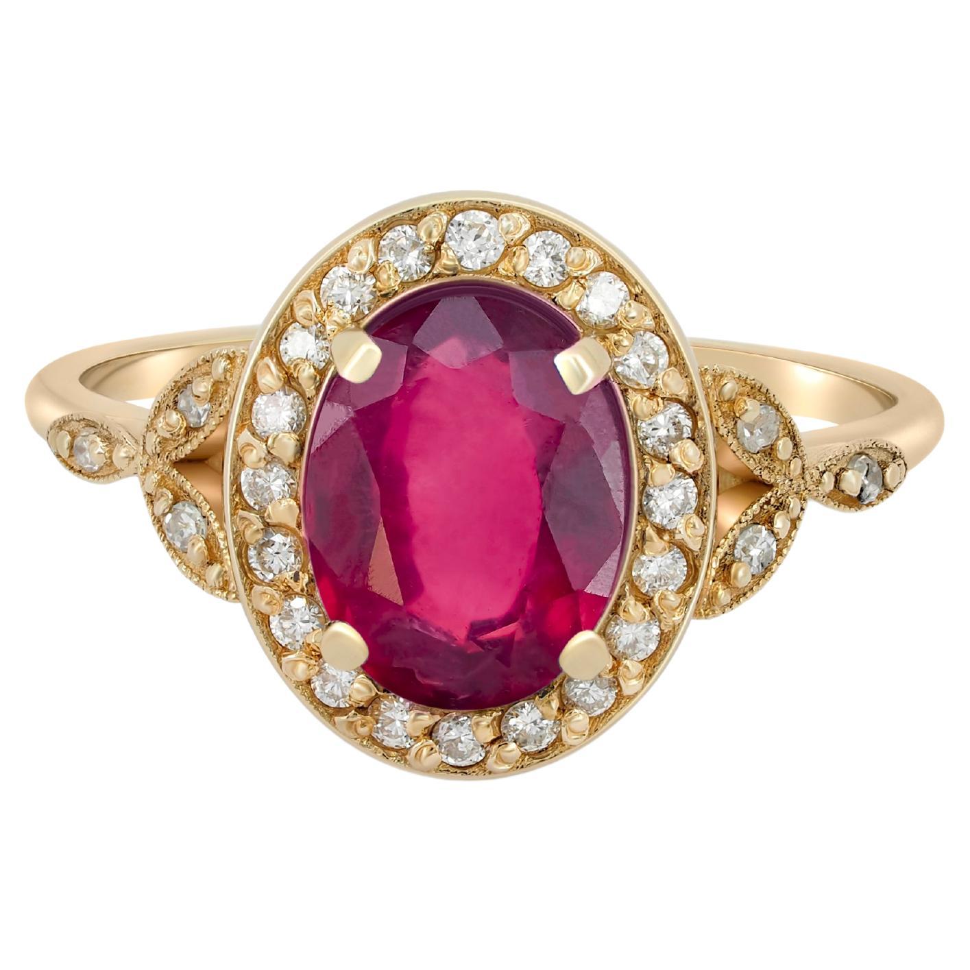 Bague en or 14k de style vintage avec rubis.