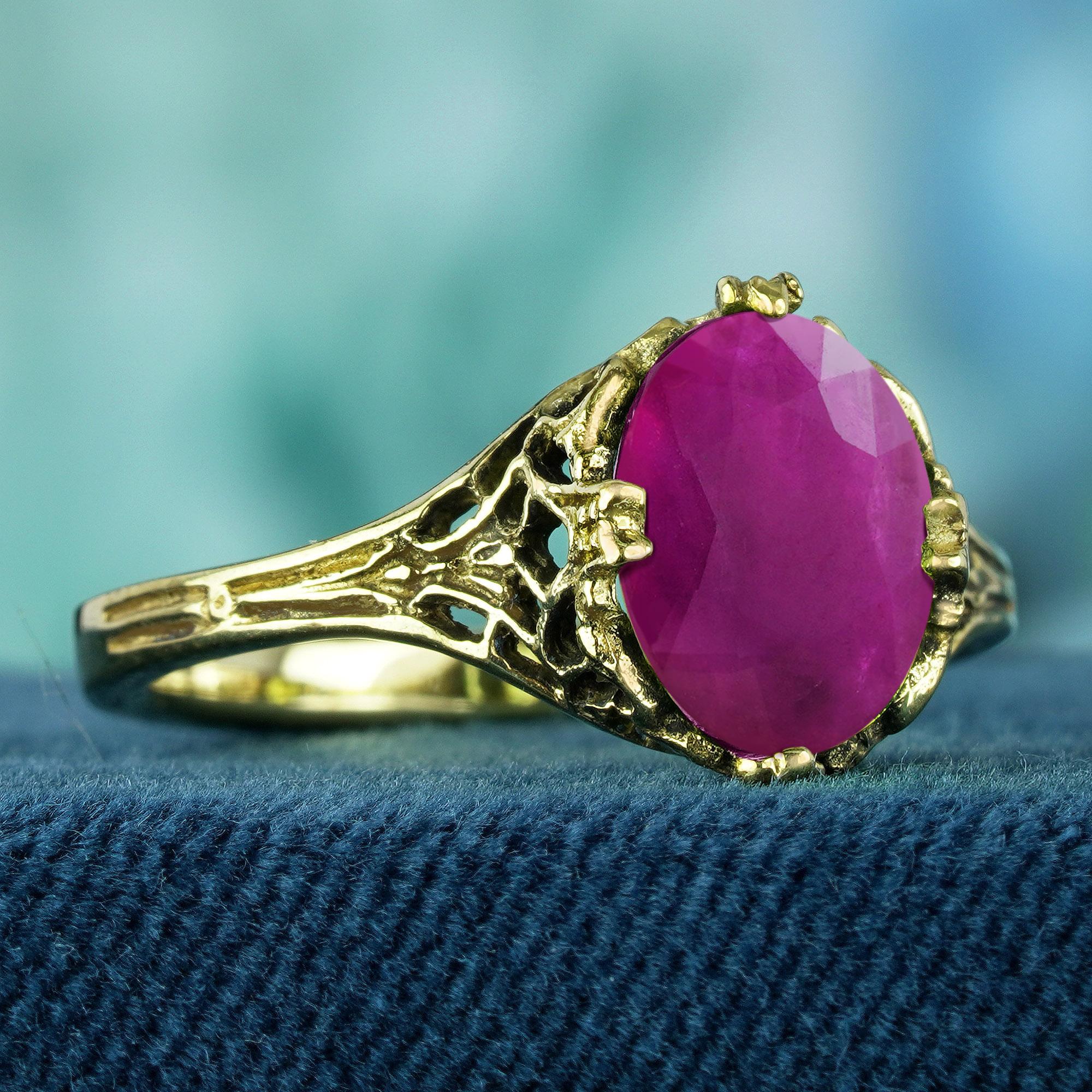 Édouardien Bague solitaire filigrane de style vintage en or jaune massif 14 carats en vente