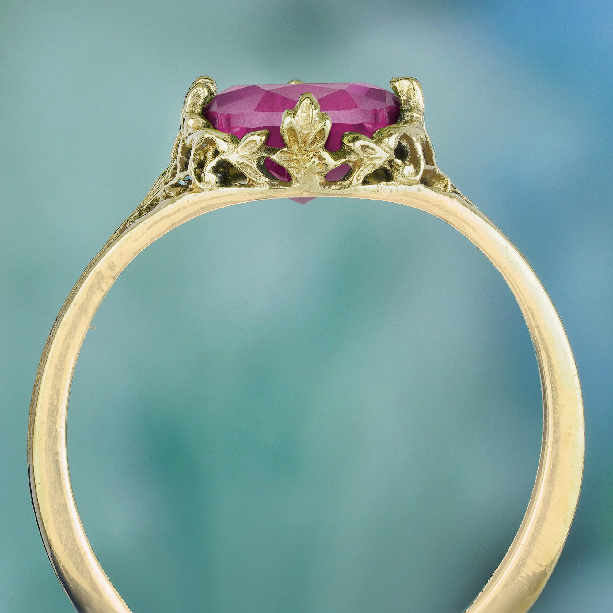 Bague solitaire filigrane de style vintage en or jaune massif 14 carats Neuf - En vente à Bangkok, TH