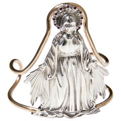 J Dauphin - Bracelet manchette Virgin Mary en argent sterling, bronze et rubis, déclaration d'artiste