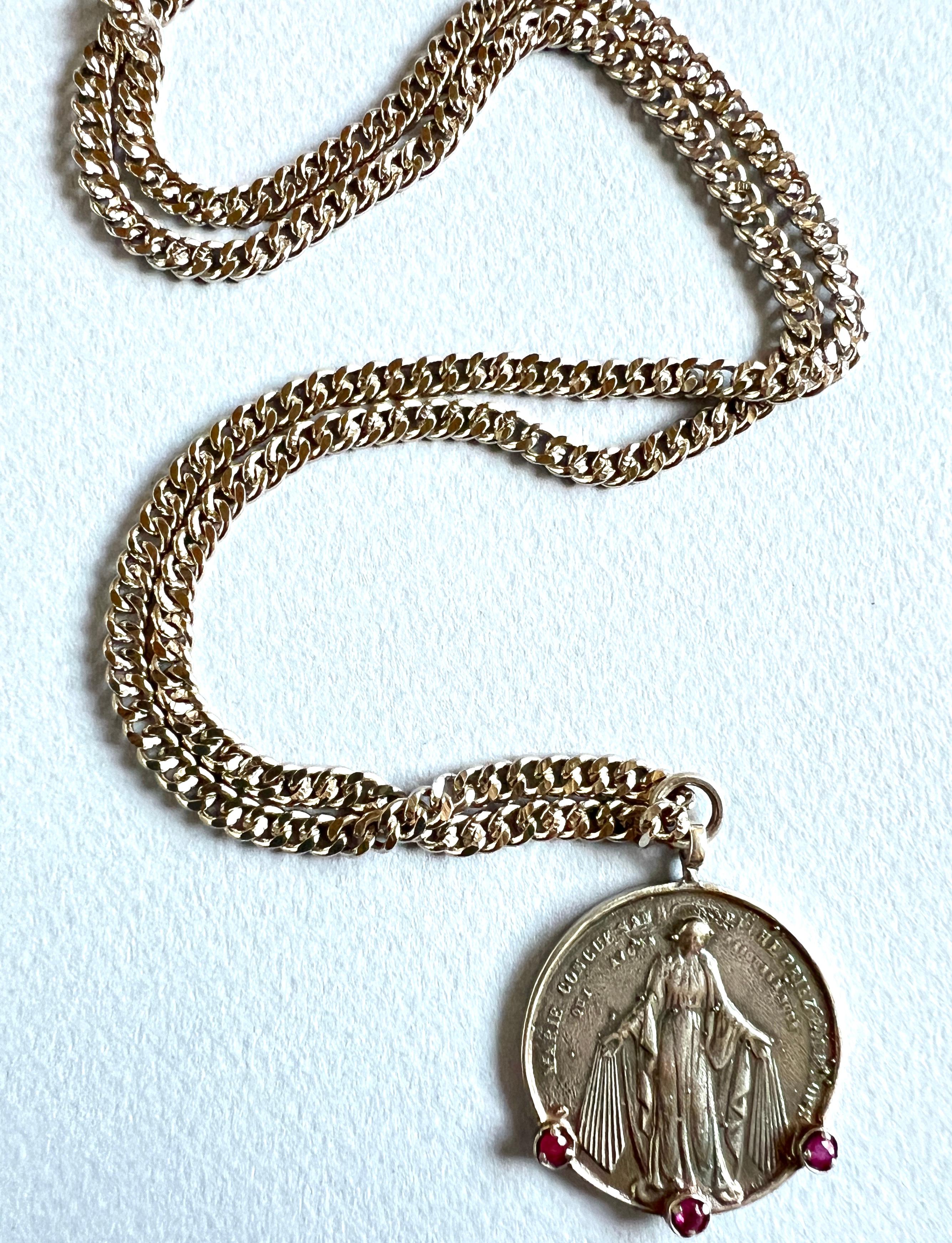 Women's Virgin Mary Medal Chain Necklace Ruby For Sale