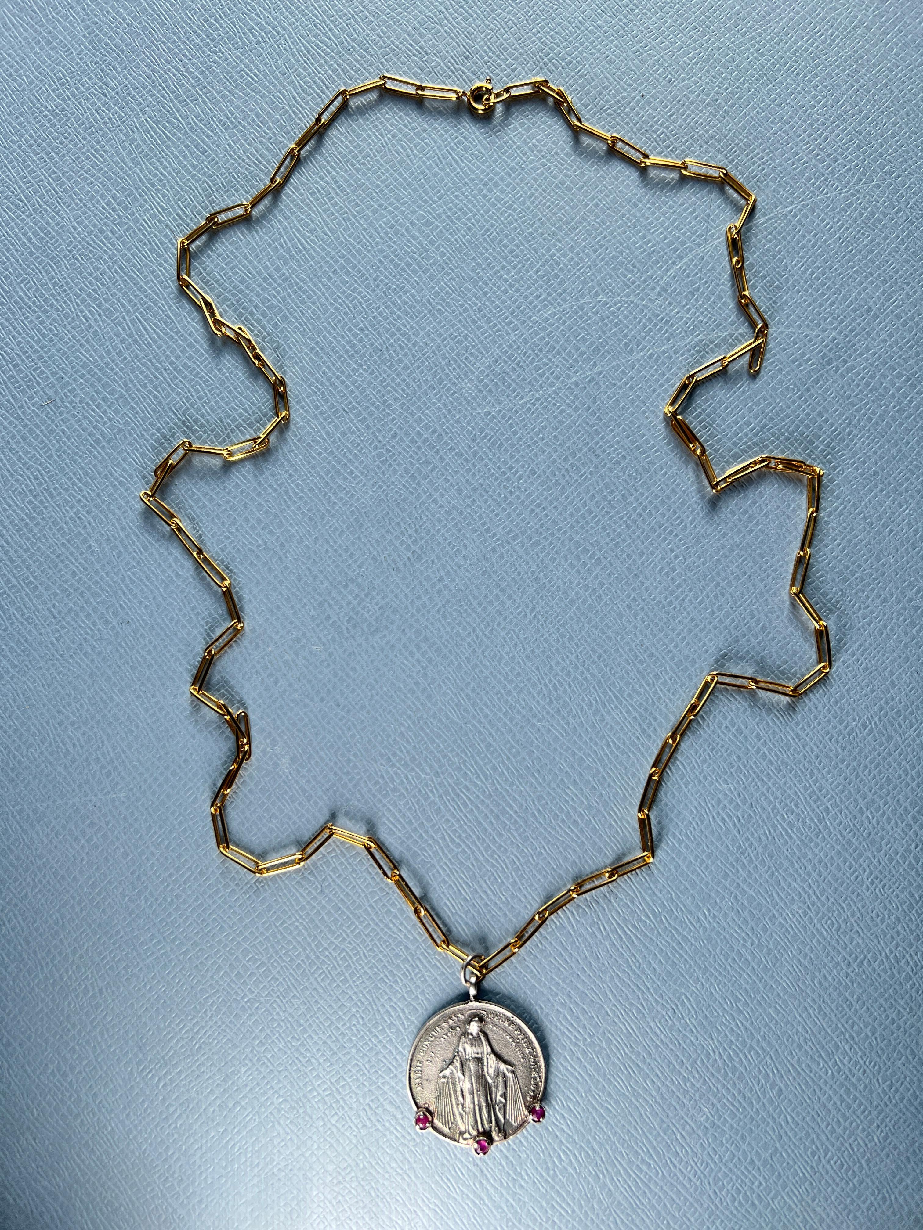 Victorian Virgin Mary Medal Chain Necklace For Sale