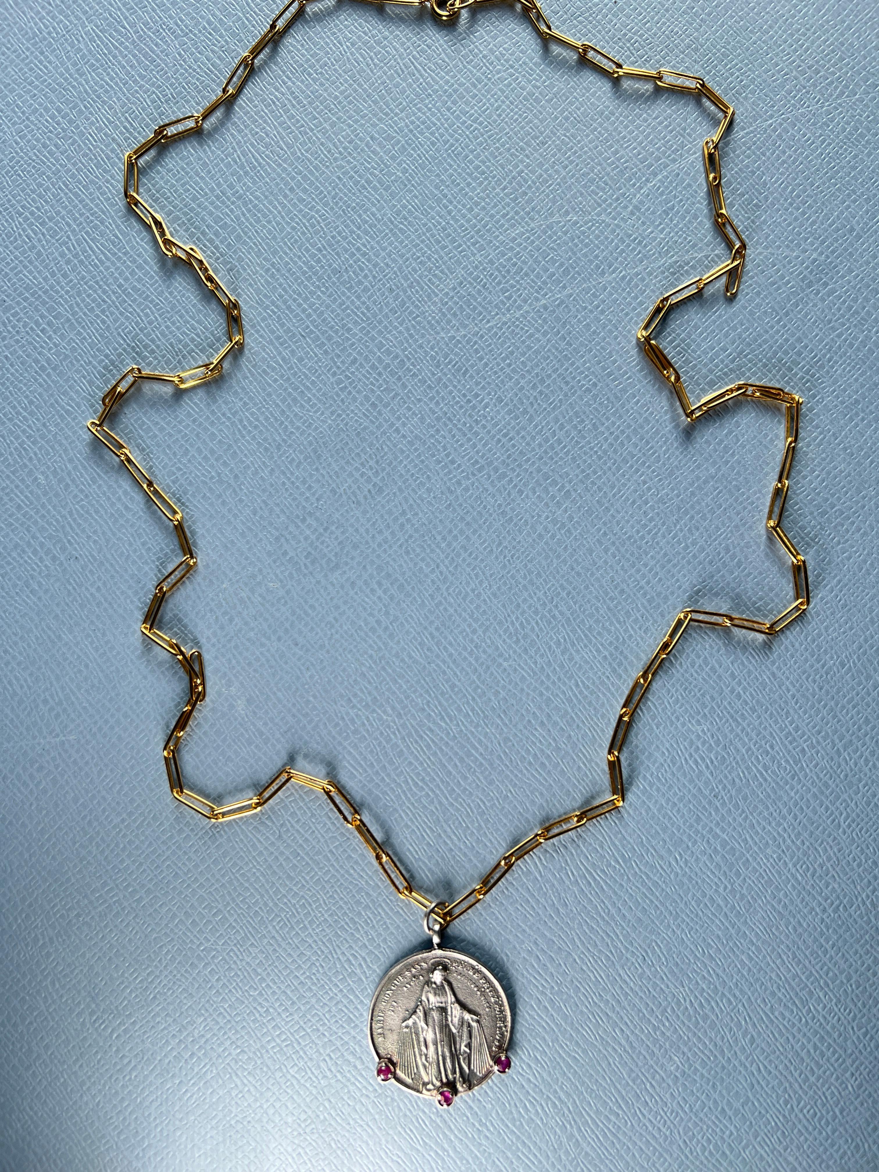 Brilliant Cut Virgin Mary Medal Chain Necklace For Sale