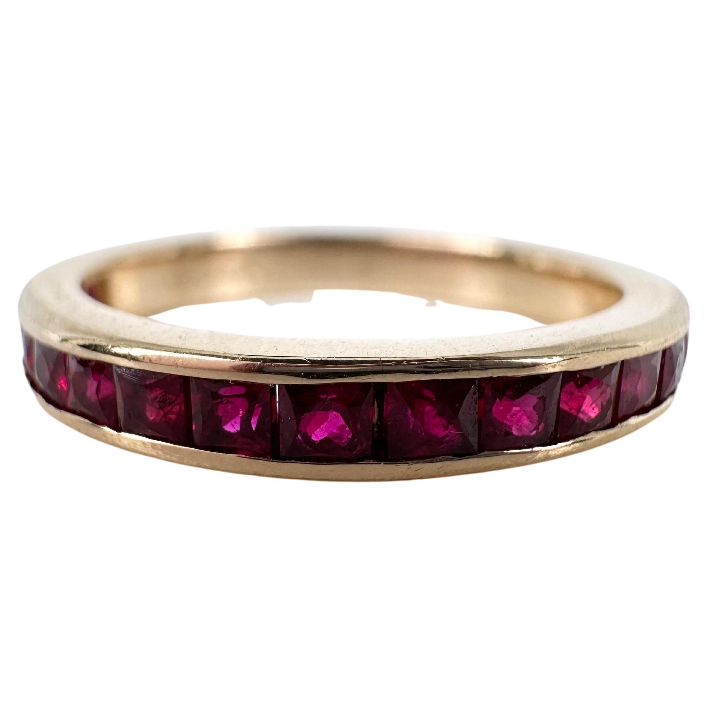 Ruby Wedding Band 14 Karat Pink Natural Ruby Stacking Ring Authentic For Sale