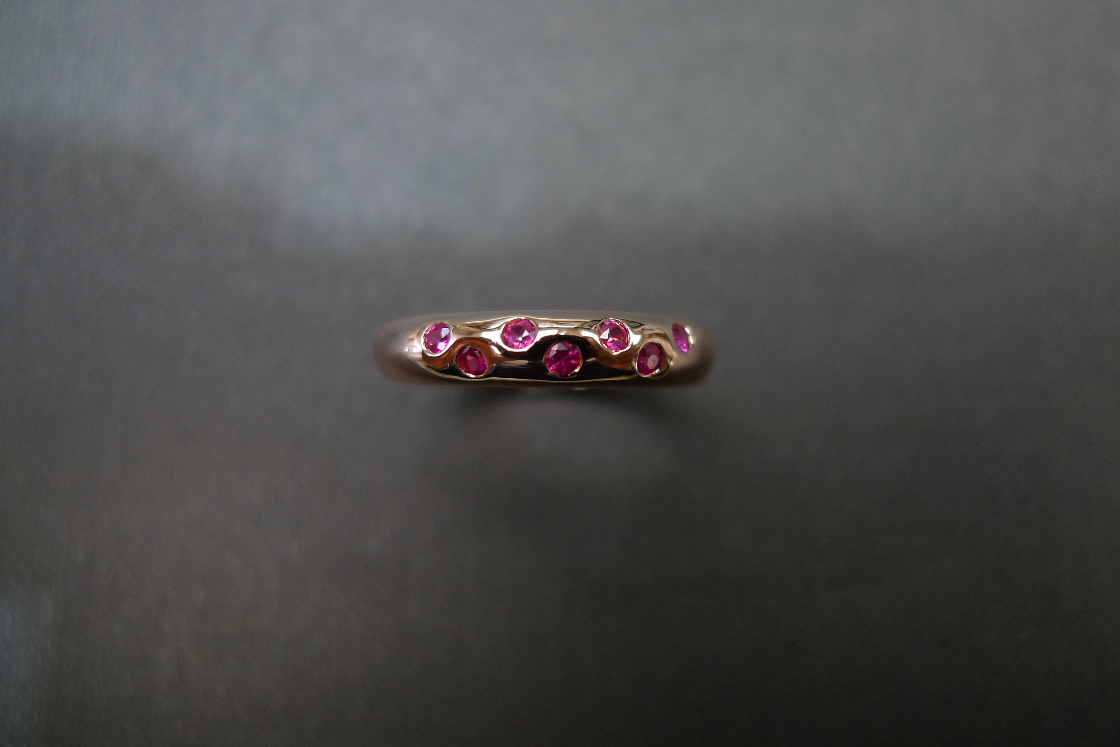 For Sale:  Ruby Wedding Band Polka Dot Ring in 18k Rose Gold 4