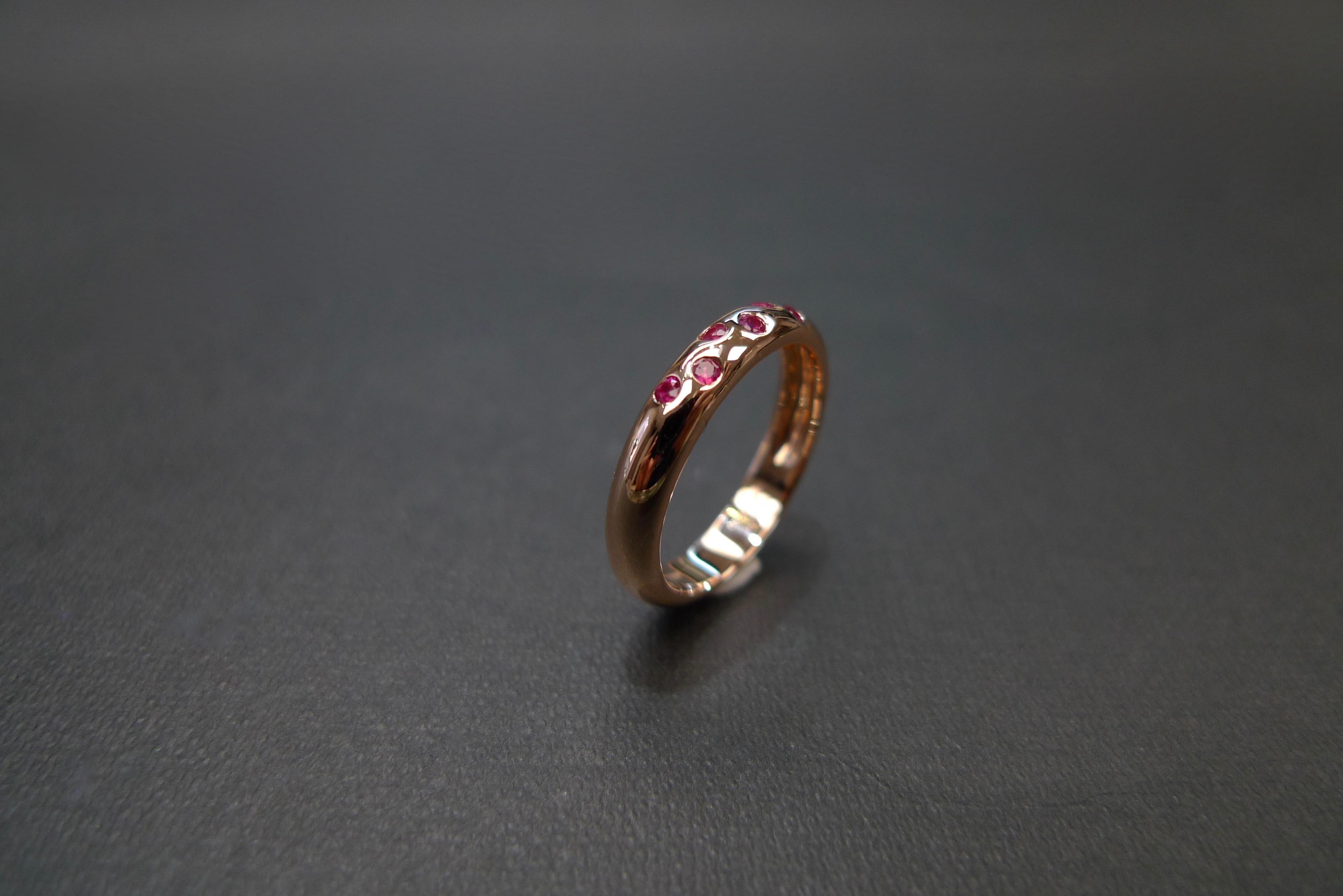 For Sale:  Ruby Wedding Band Polka Dot Ring in 18k Rose Gold 5