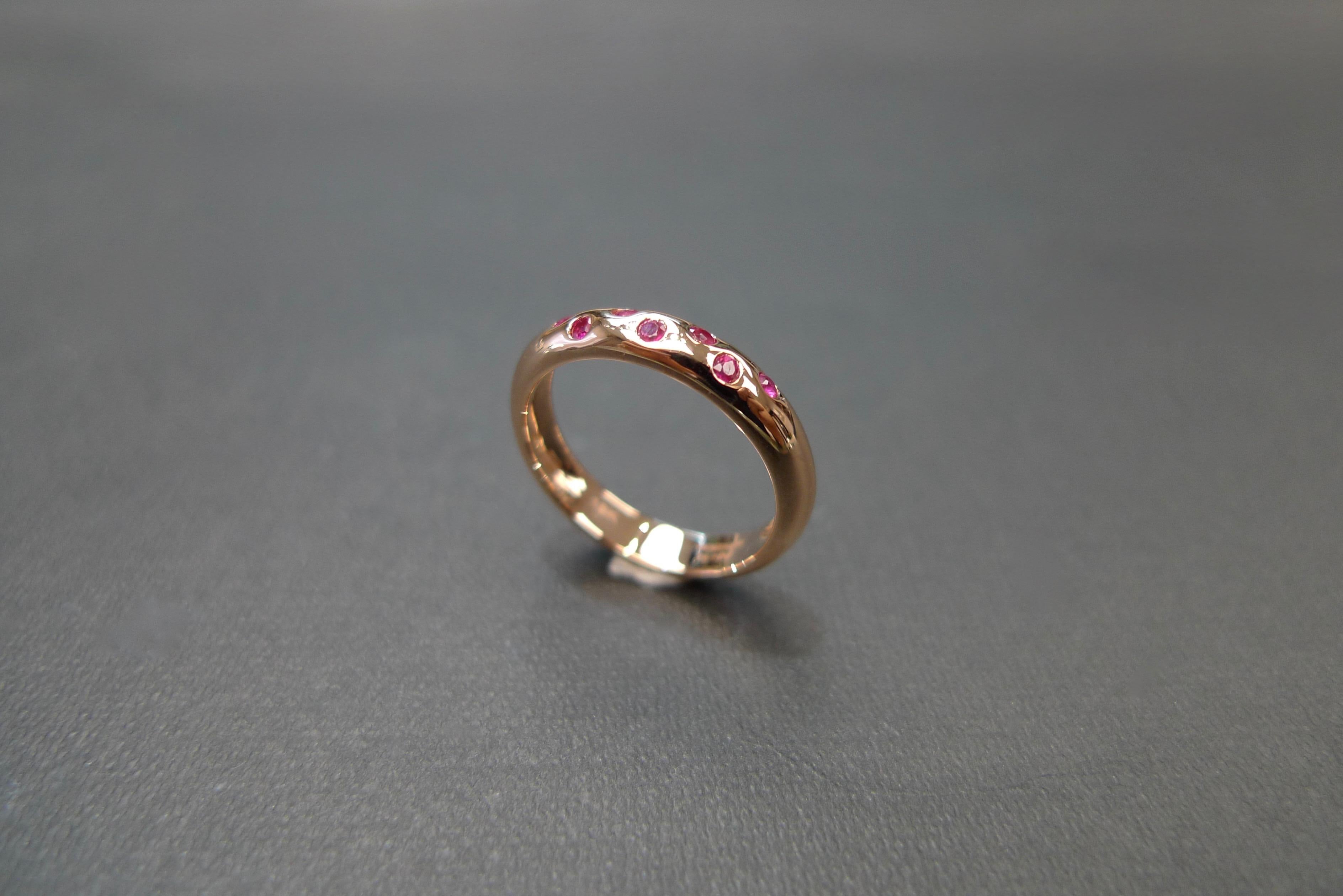 For Sale:  Ruby Wedding Band Polka Dot Ring in 18k Rose Gold 7
