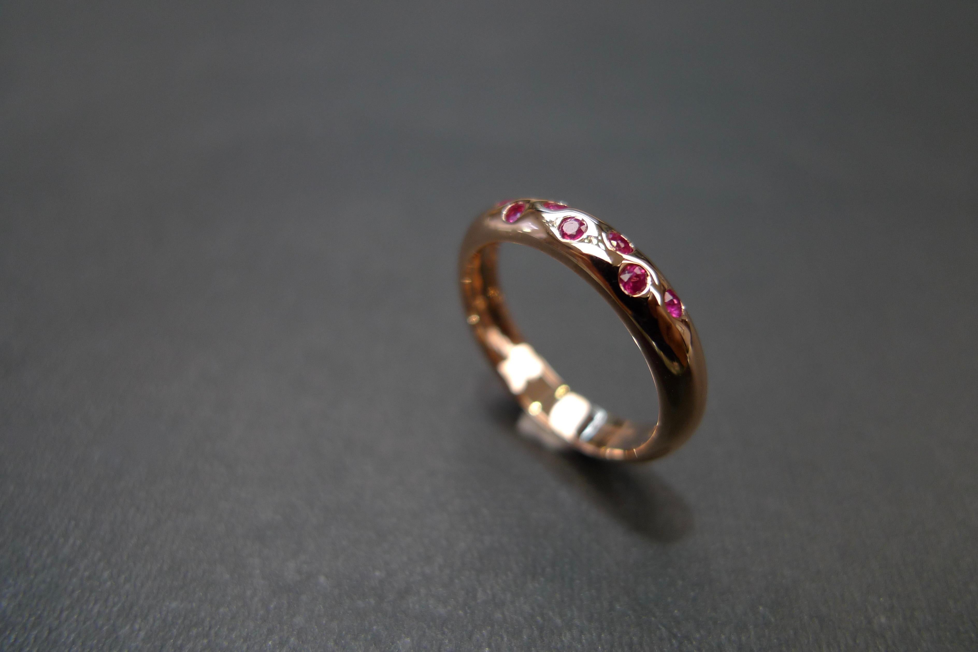 For Sale:  Ruby Wedding Band Polka Dot Ring in 18k Rose Gold 8
