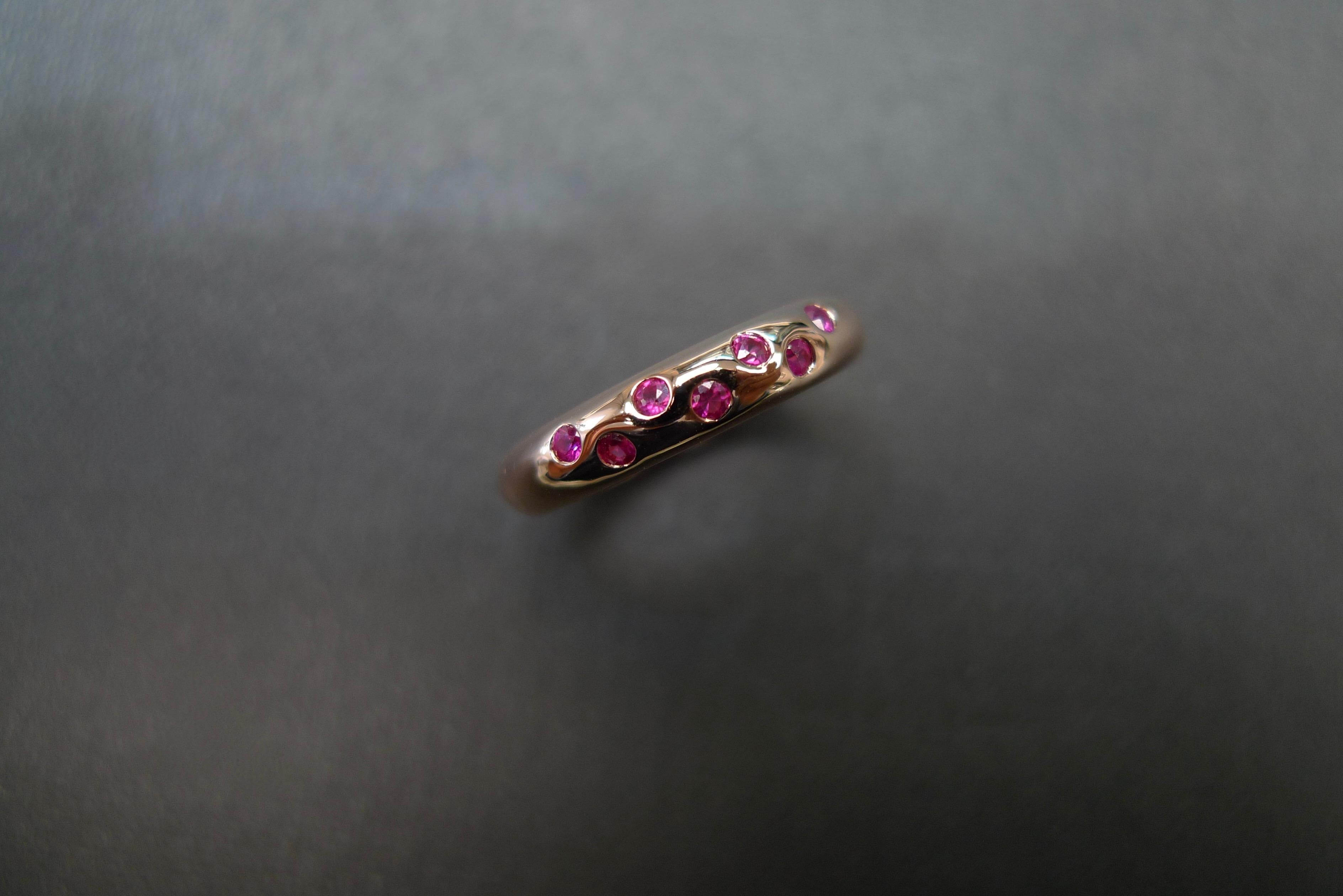 For Sale:  Ruby Wedding Band Polka Dot Ring in 18k Rose Gold 9