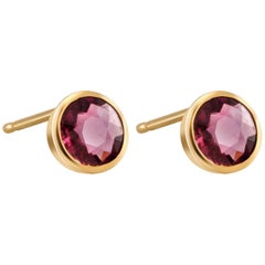 Ruby  Weighing 1.00 Carat Bezel Set Yellow Gold Stud Earrings