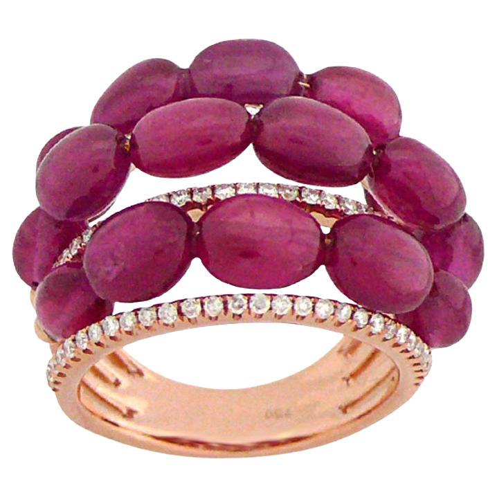 Rubis Diamant Blanc Or Rose 18K Style Antique en vente