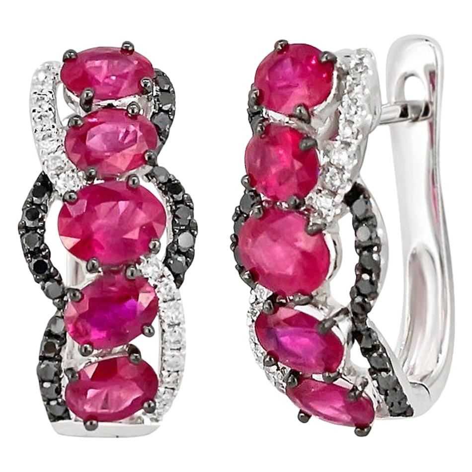 Ruby White Diamond Black Diamond White Gold Every Day Lever-Back Earrings