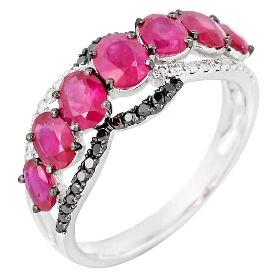 For Sale:  Ruby White Diamond Black Diamond White Gold Every Day Statement Ring
