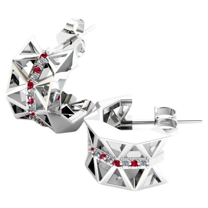 Elegante weiße 18K Gold Ohrringe mit Rubin und weißen Diamanten für Her für Him im Angebot