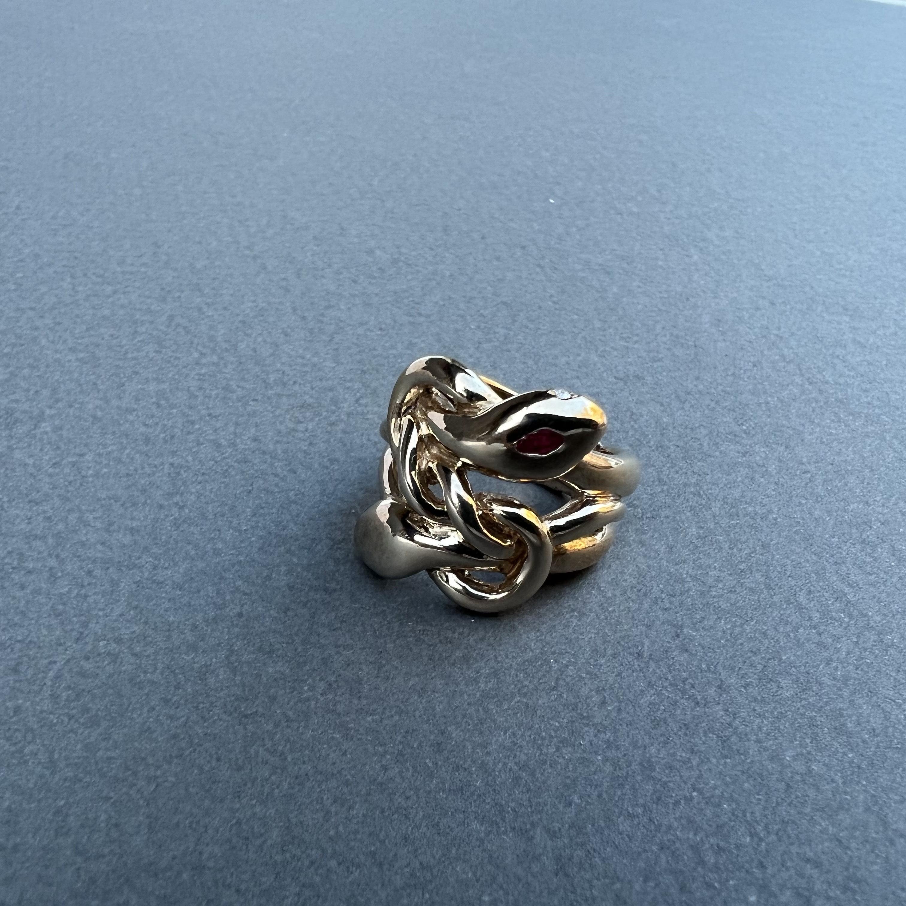Ruby White Diamond Emerald Gold Snake Ring Animal Jewelry J Dauphin In New Condition For Sale In Los Angeles, CA