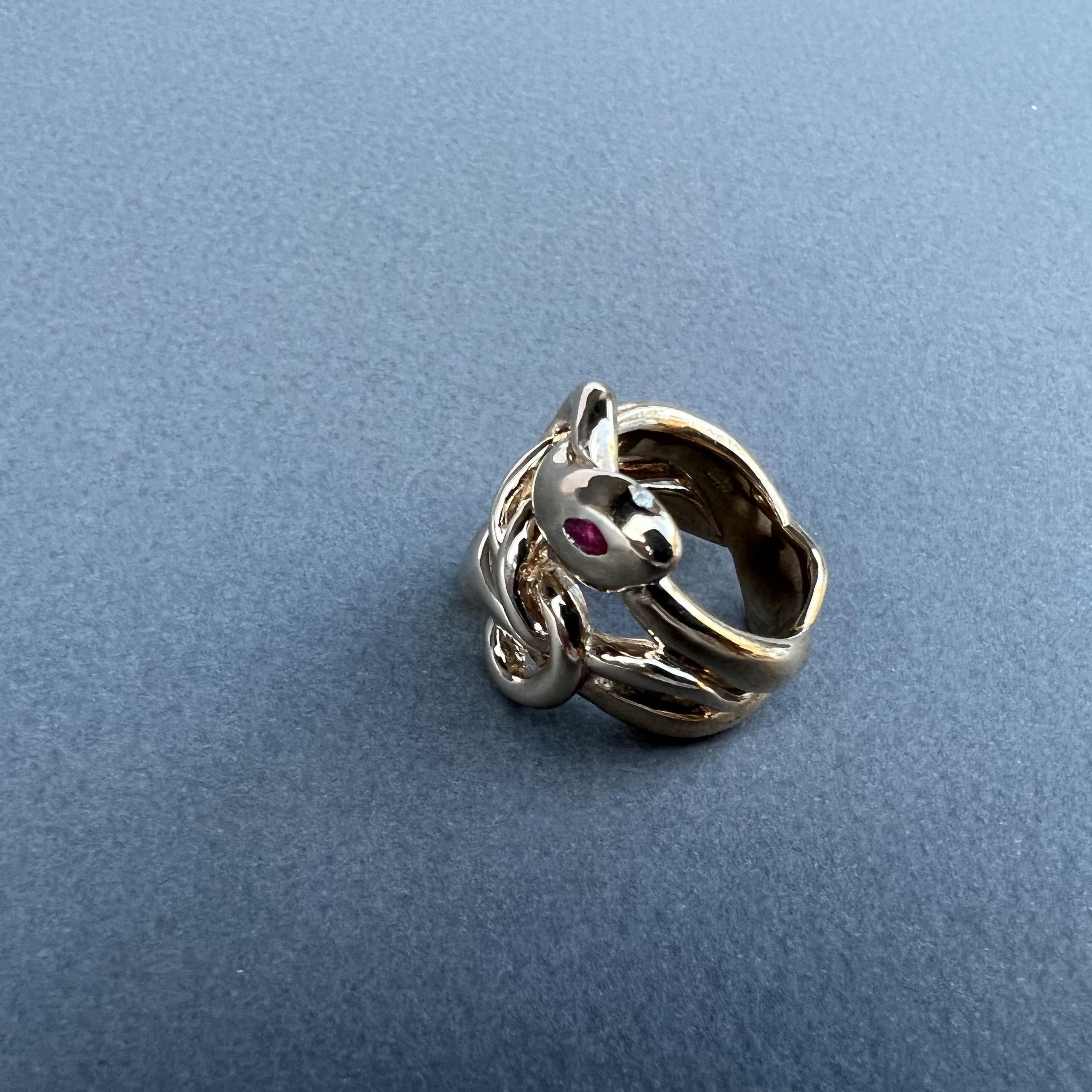 Women's Ruby White Diamond Emerald Gold Snake Ring Animal Jewelry J Dauphin For Sale