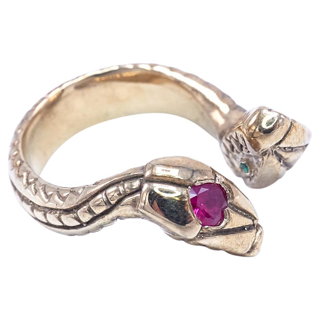 Ruby White Diamond Emerald Heart Ring Snake Gold Adjustable J Dauphin For Sale
