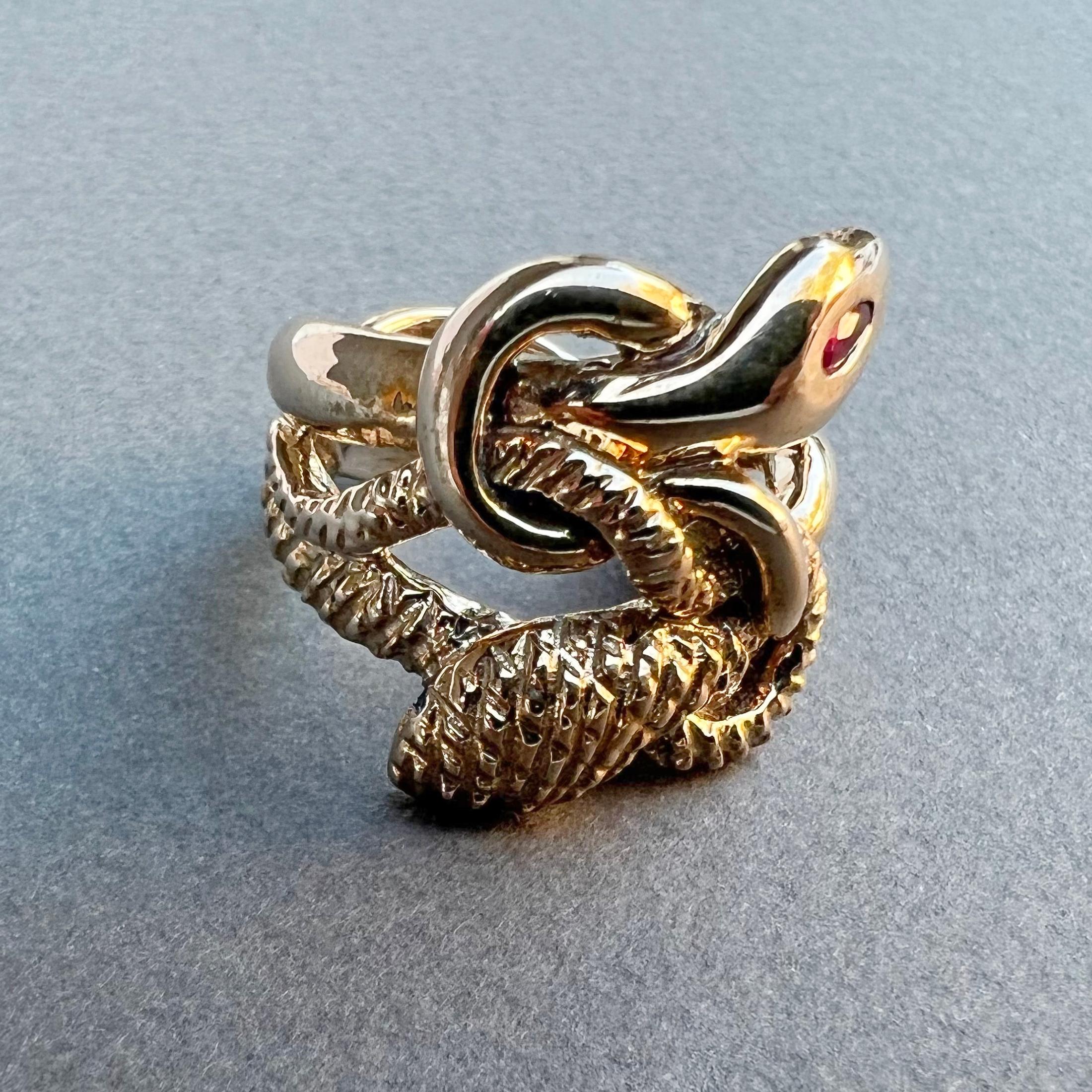 Anello a forma di serpente con diamante bianco e rubino in oro 14k in vendita 4