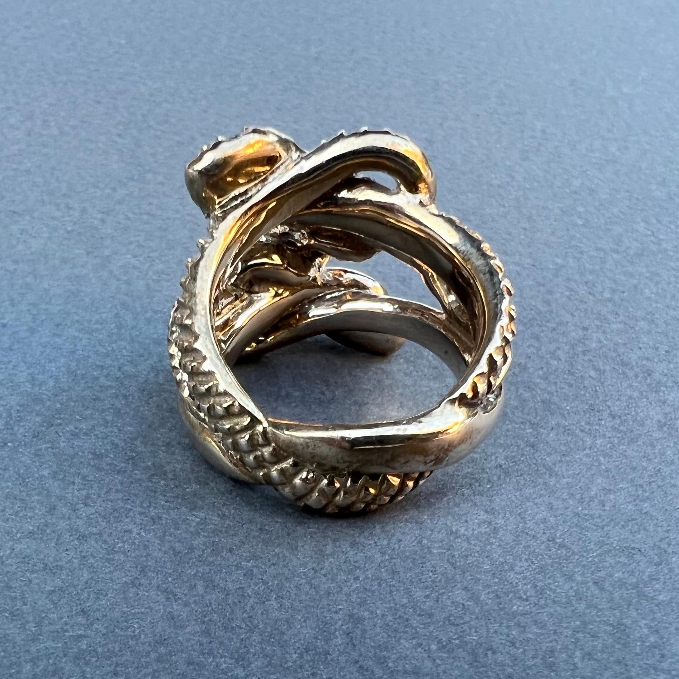 Anello a forma di serpente con diamante bianco e rubino in oro 14k in vendita 5