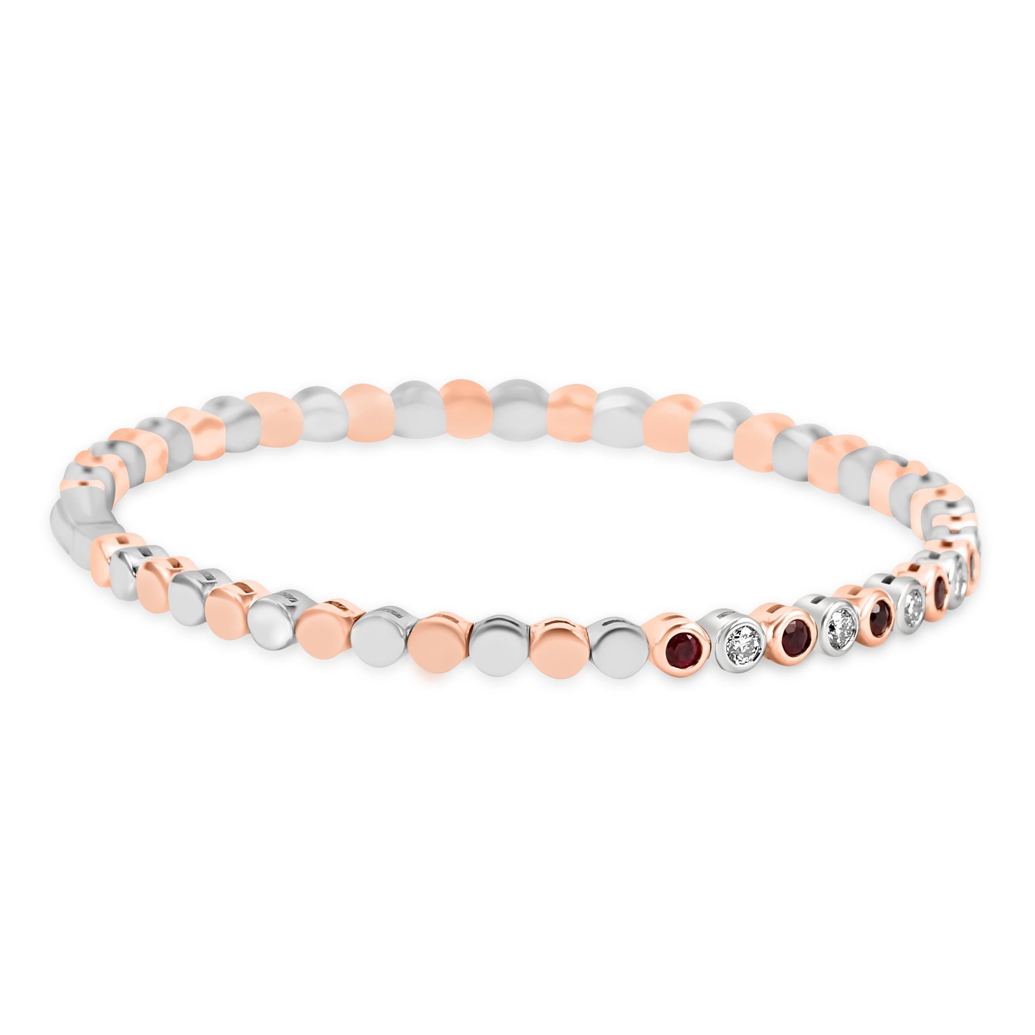 Pulsera de moda de oro blanco y rosa de 14 quilates con rubí y diamante blanco redondo de 1,24 quilates Moderno en venta