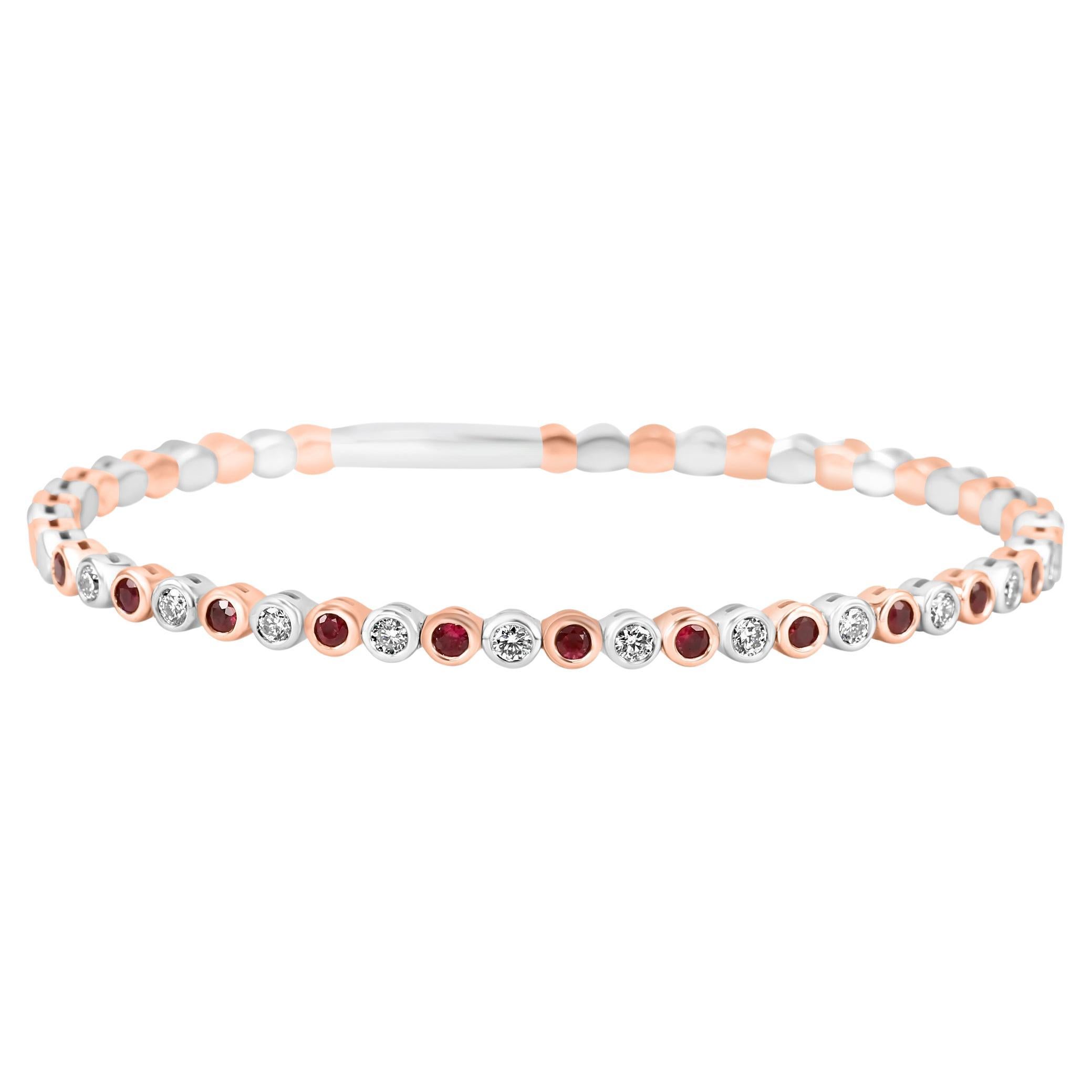 Pulsera de moda de oro blanco y rosa de 14 quilates con rubí y diamante blanco redondo de 1,24 quilates en venta