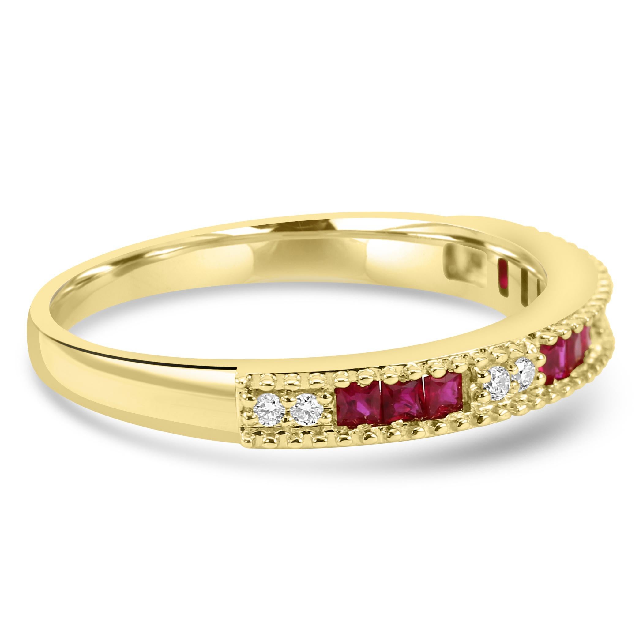 Modern Ruby & White Diamond Round 14 Karat Yellow Gold Fashion Band Engagement Ring For Sale