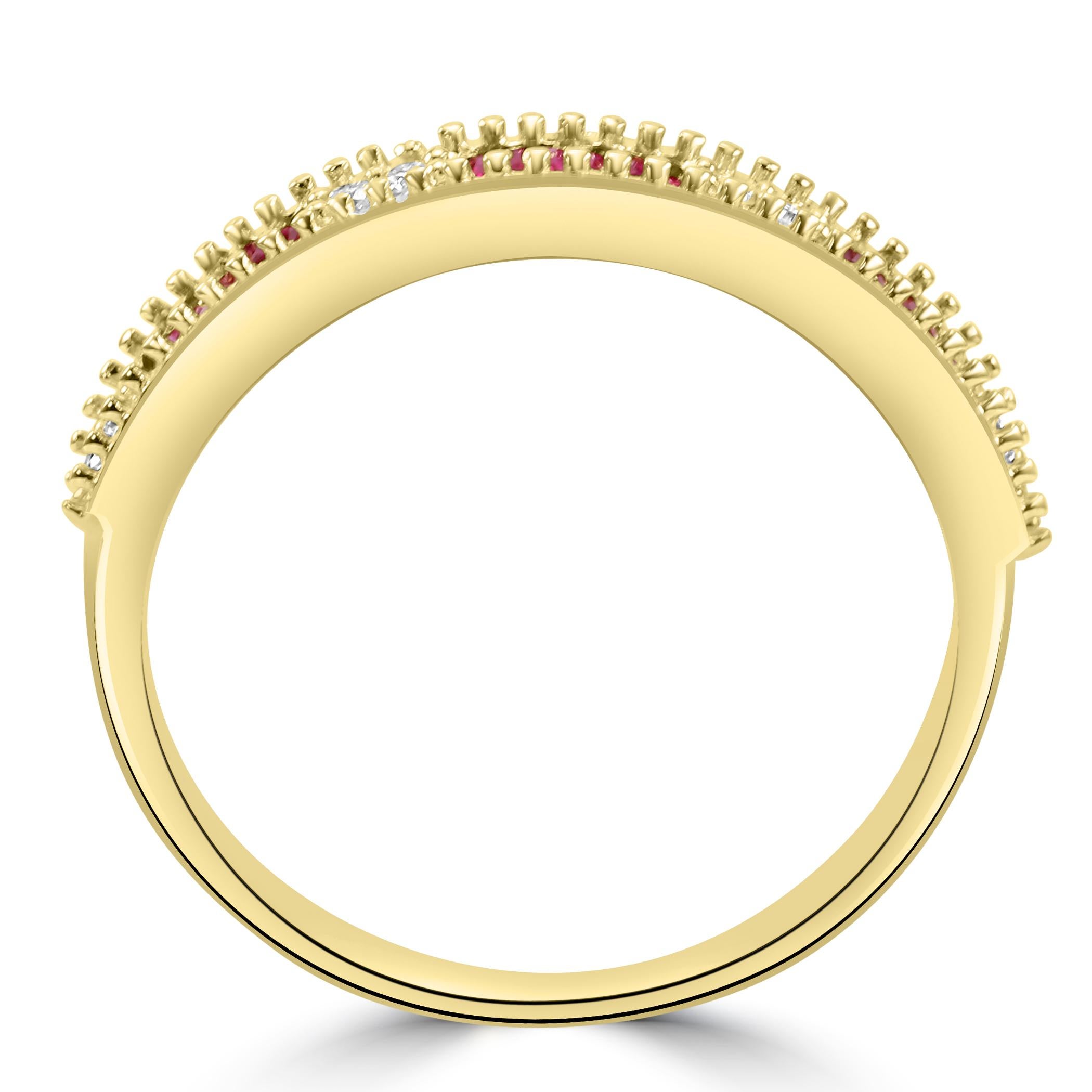 Women's or Men's Ruby & White Diamond Round 14 Karat Yellow Gold Fashion Band Engagement Ring For Sale