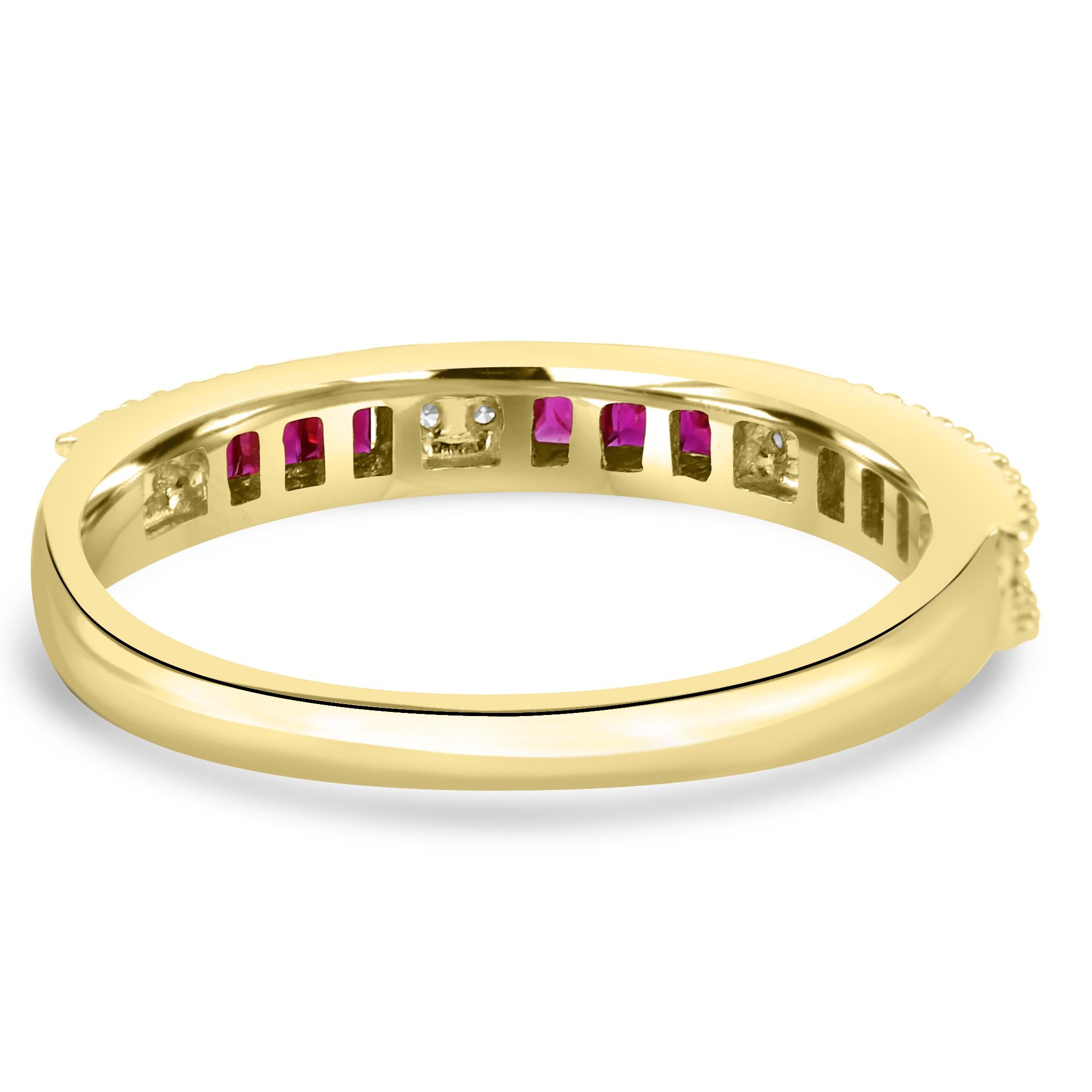 Ruby & White Diamond Round 14 Karat Yellow Gold Fashion Band Engagement Ring For Sale 1