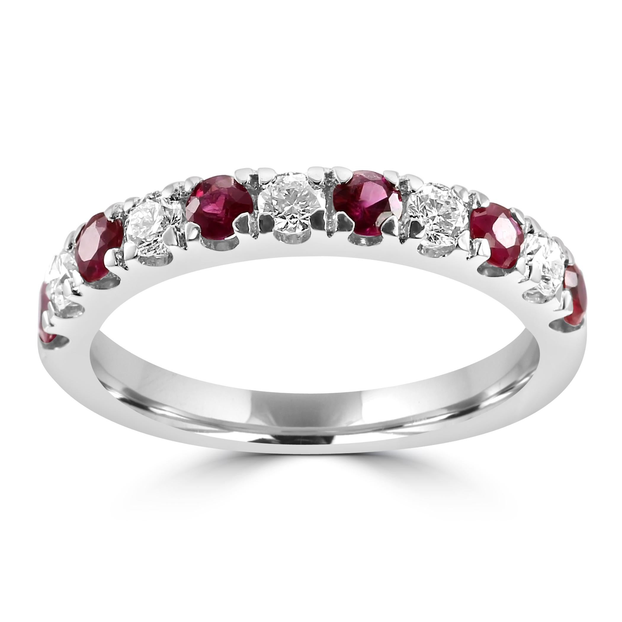 For Sale:  Ruby White Diamond Round 18K White Gold 11 Stone Fashion Engagement Band Ring  2