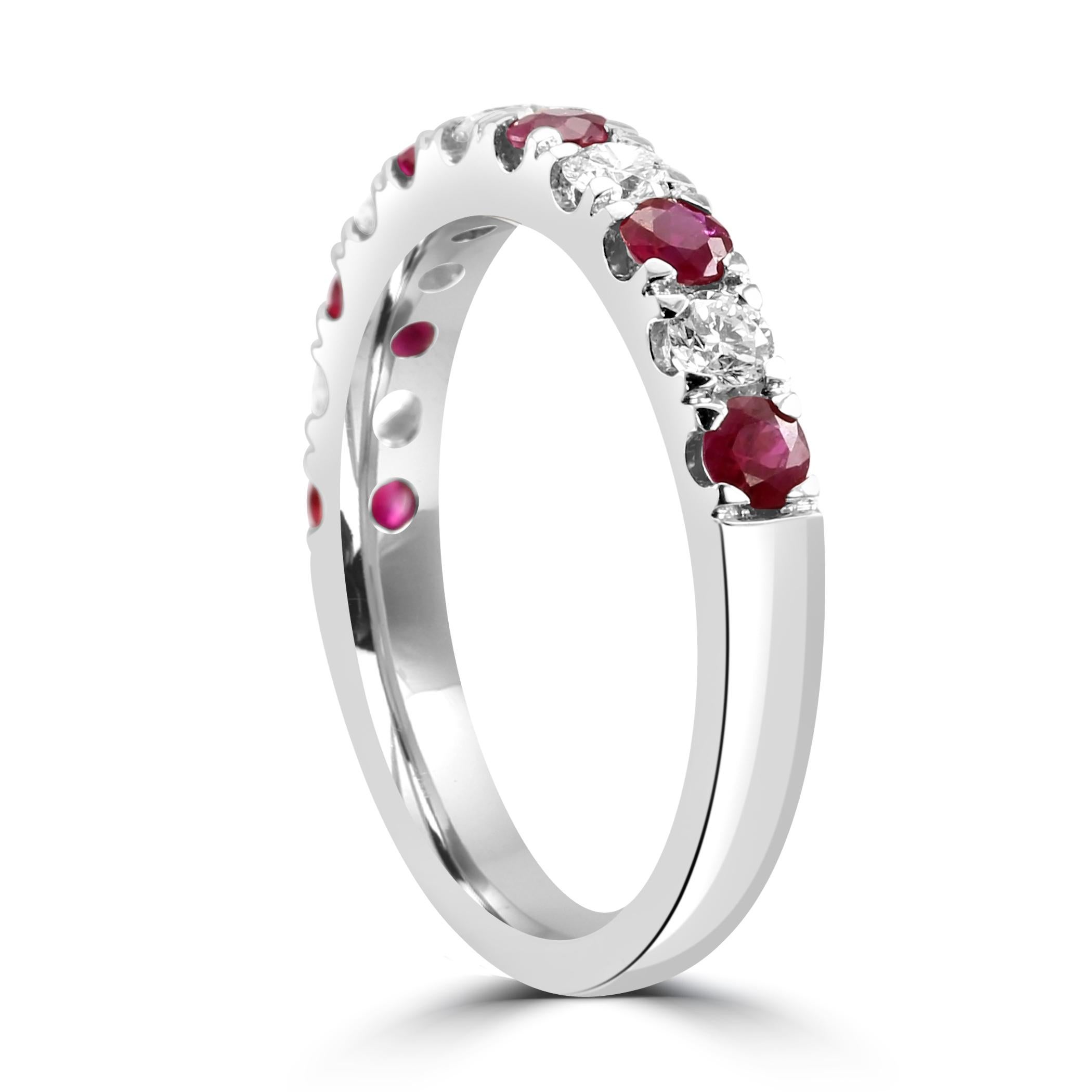 For Sale:  Ruby White Diamond Round 18K White Gold 11 Stone Fashion Engagement Band Ring  4