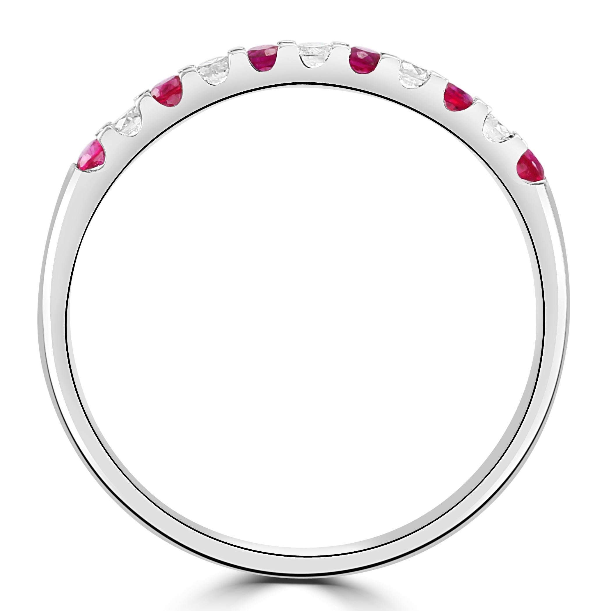 For Sale:  Ruby White Diamond Round 18K White Gold 11 Stone Fashion Engagement Band Ring  6