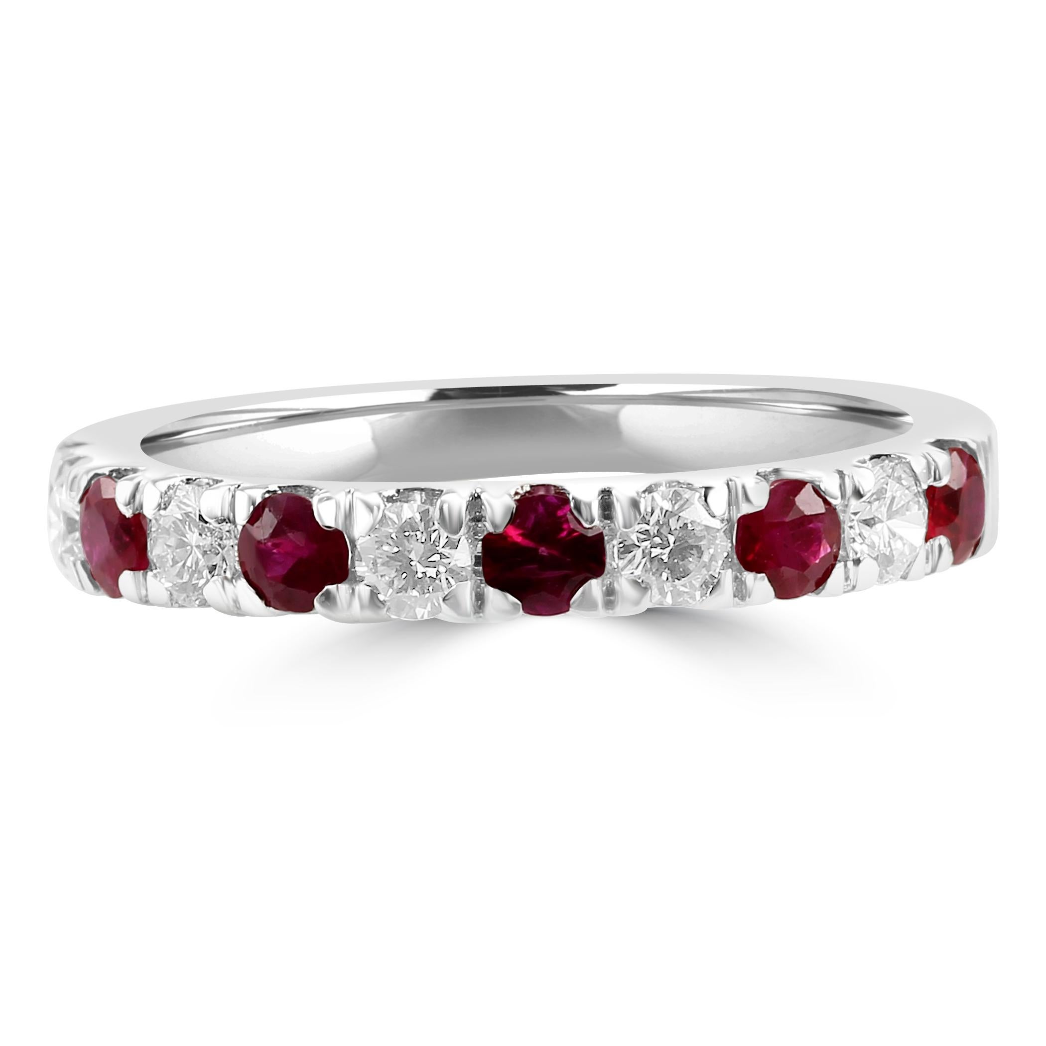For Sale:  Ruby White Diamond Round 18K White Gold 11 Stone Fashion Engagement Band Ring  8