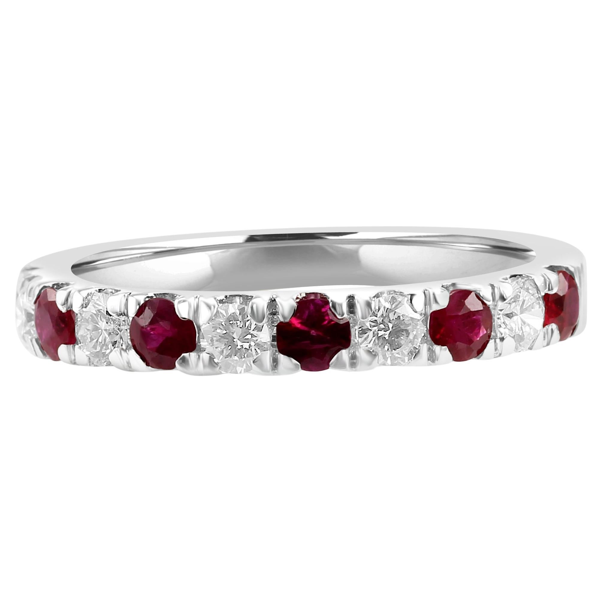 For Sale:  Ruby White Diamond Round 18K White Gold 11 Stone Fashion Engagement Band Ring