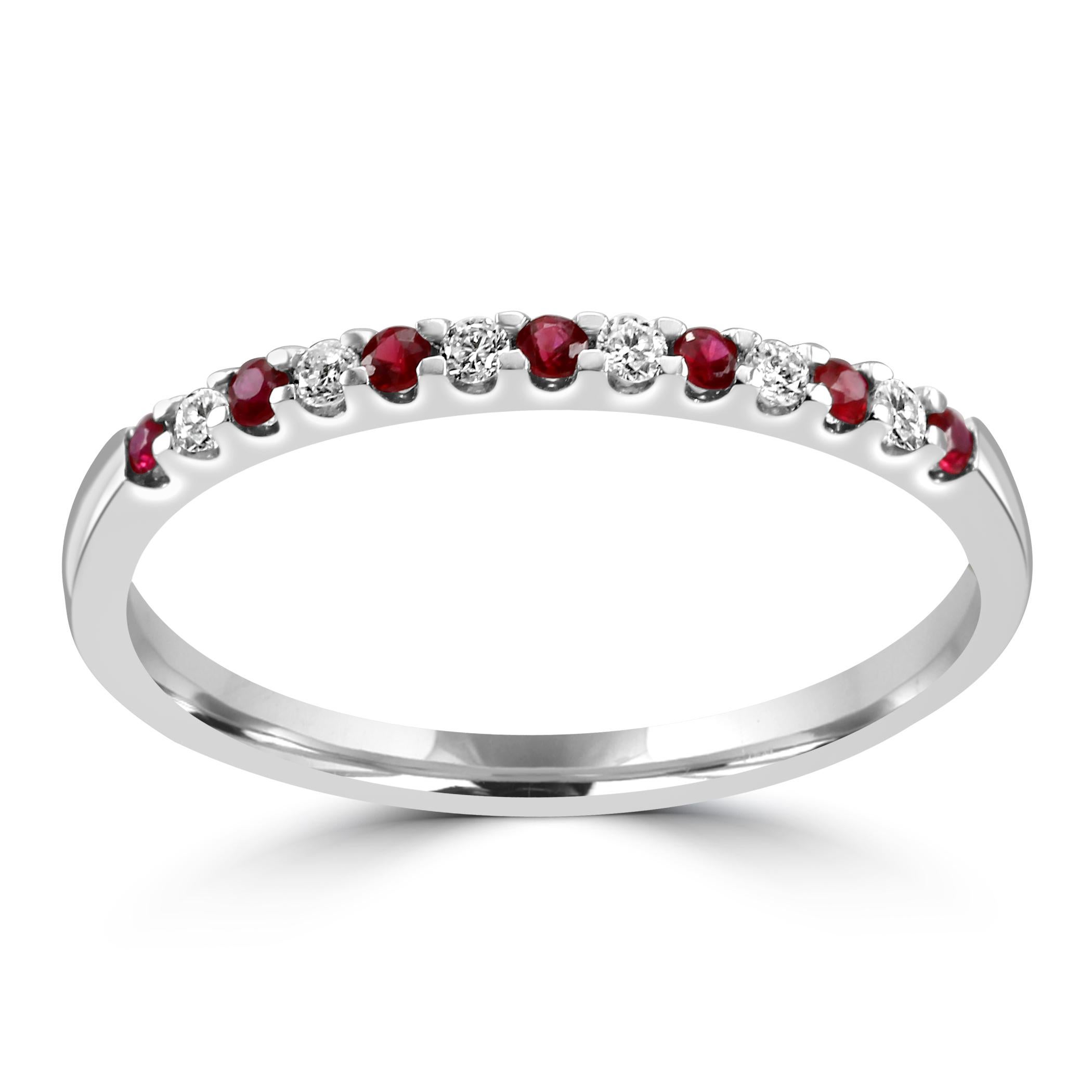 For Sale:  Ruby White Diamond Round 18K White Gold 13 Stone Fashion Engagement Band Ring  2