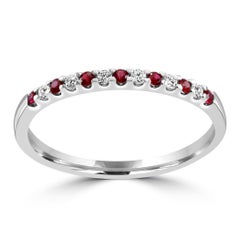 Ruby White Diamond Round 18 Karat Gold 13 Stone Fashion Engagement Band Ring