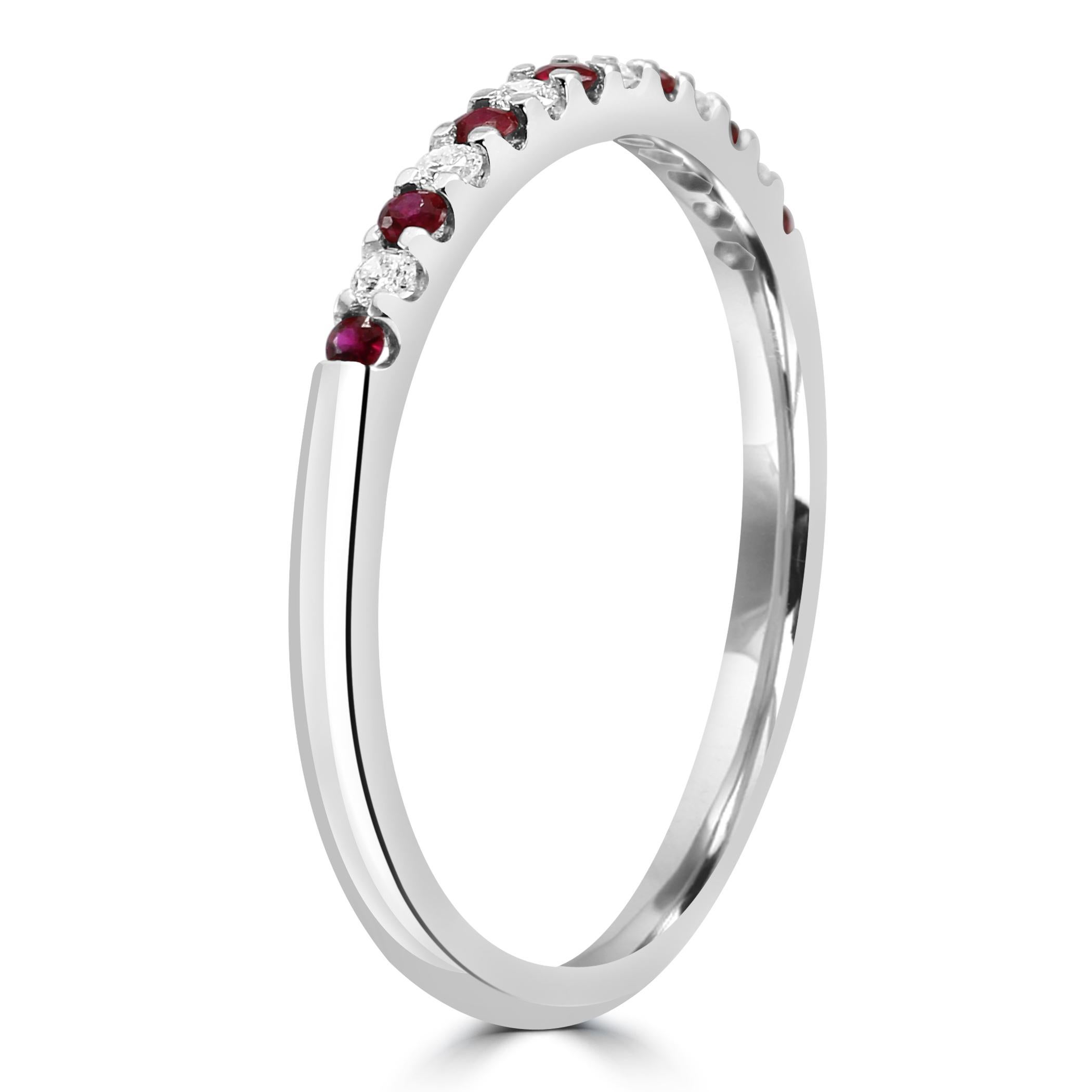 For Sale:  Ruby White Diamond Round 18K White Gold 13 Stone Fashion Engagement Band Ring  4