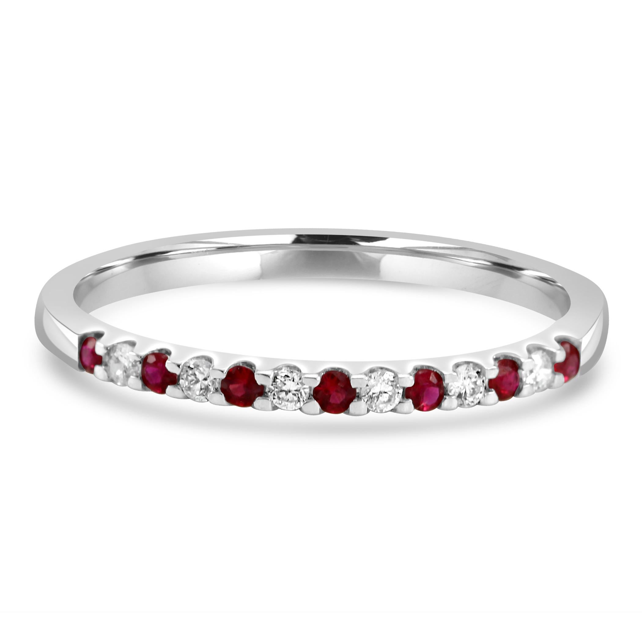 For Sale:  Ruby White Diamond Round 18K White Gold 13 Stone Fashion Engagement Band Ring  8