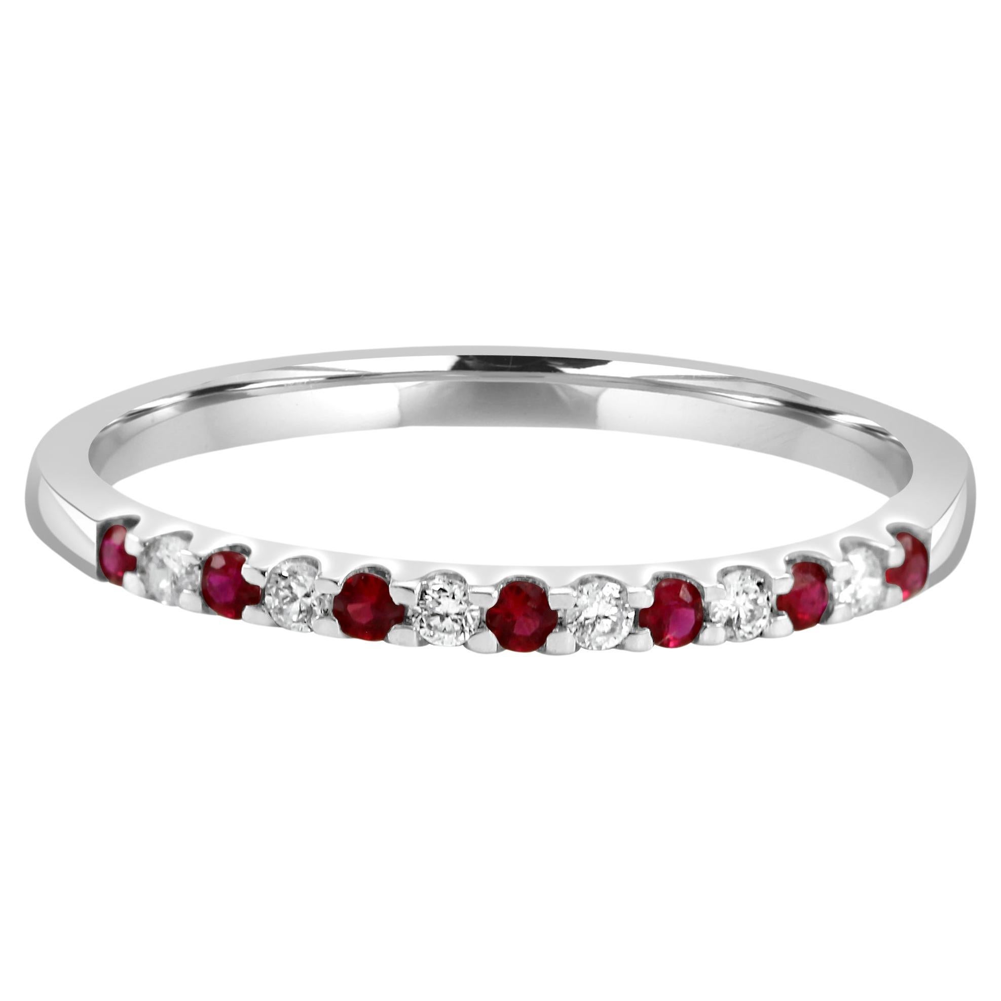 For Sale:  Ruby White Diamond Round 18K White Gold 13 Stone Fashion Engagement Band Ring